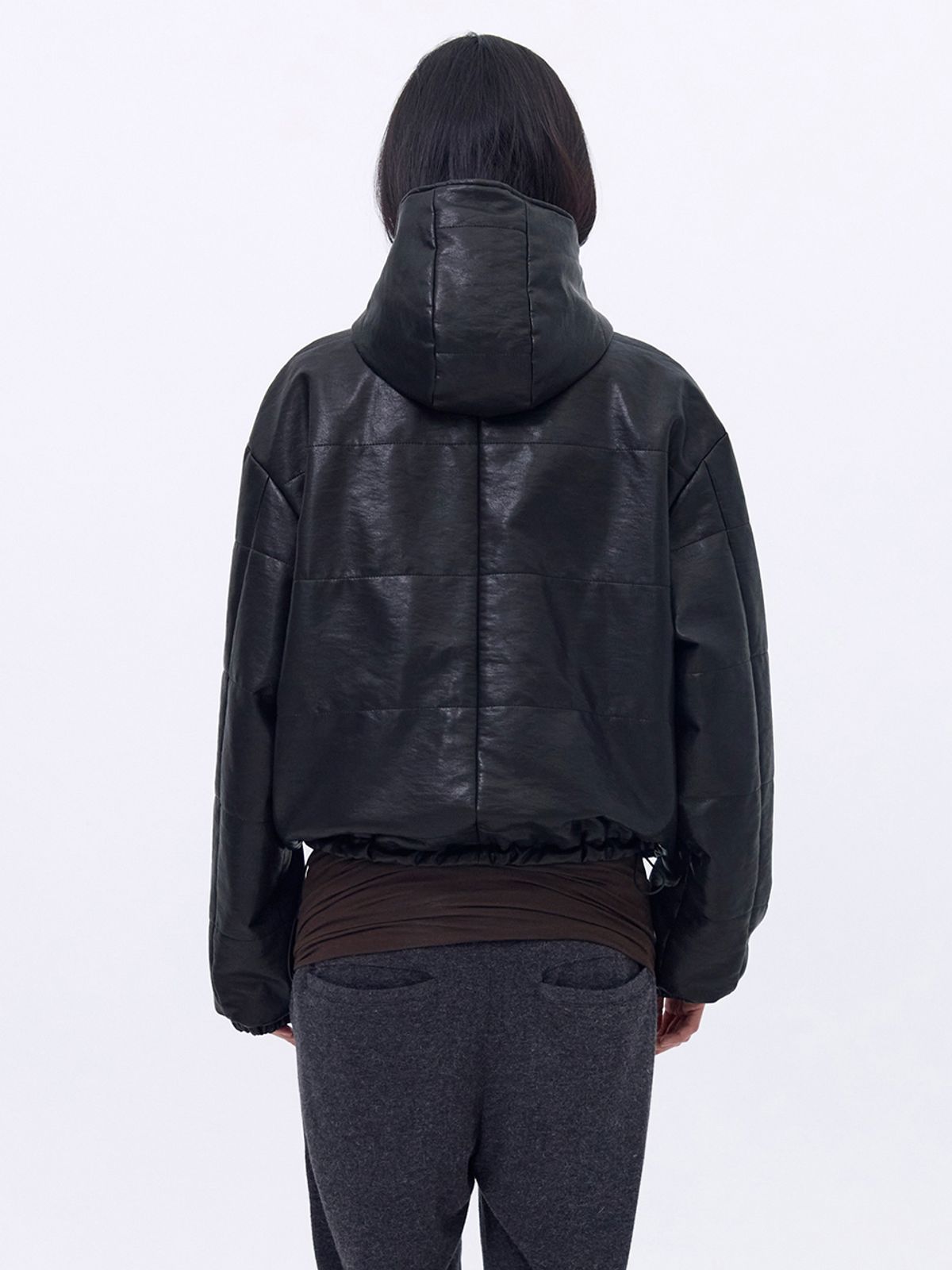 세릭(CERRIC) Leather Hoodie Jumper _ Black