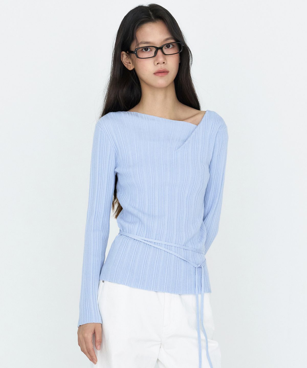 몽돌(MONGDOL) 드레이프 넥 골지 니트 탑 MDKT113_5 Colors