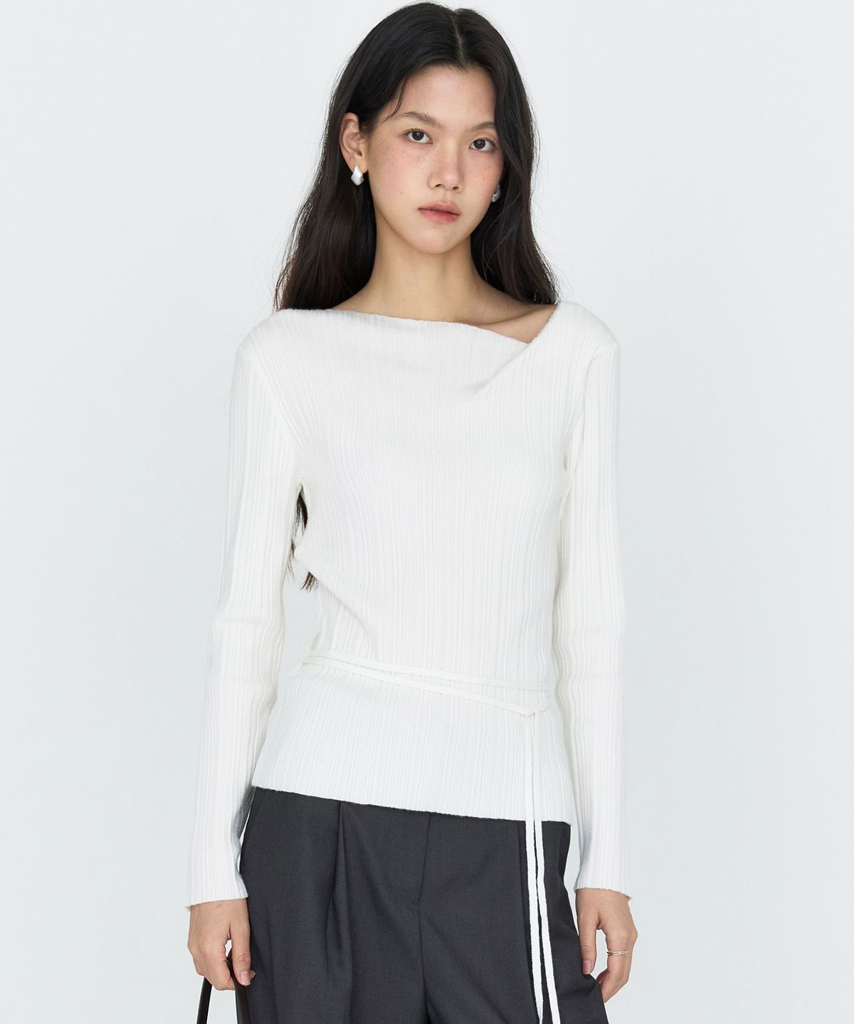 몽돌(MONGDOL) 드레이프 넥 골지 니트 탑 MDKT113_5 Colors