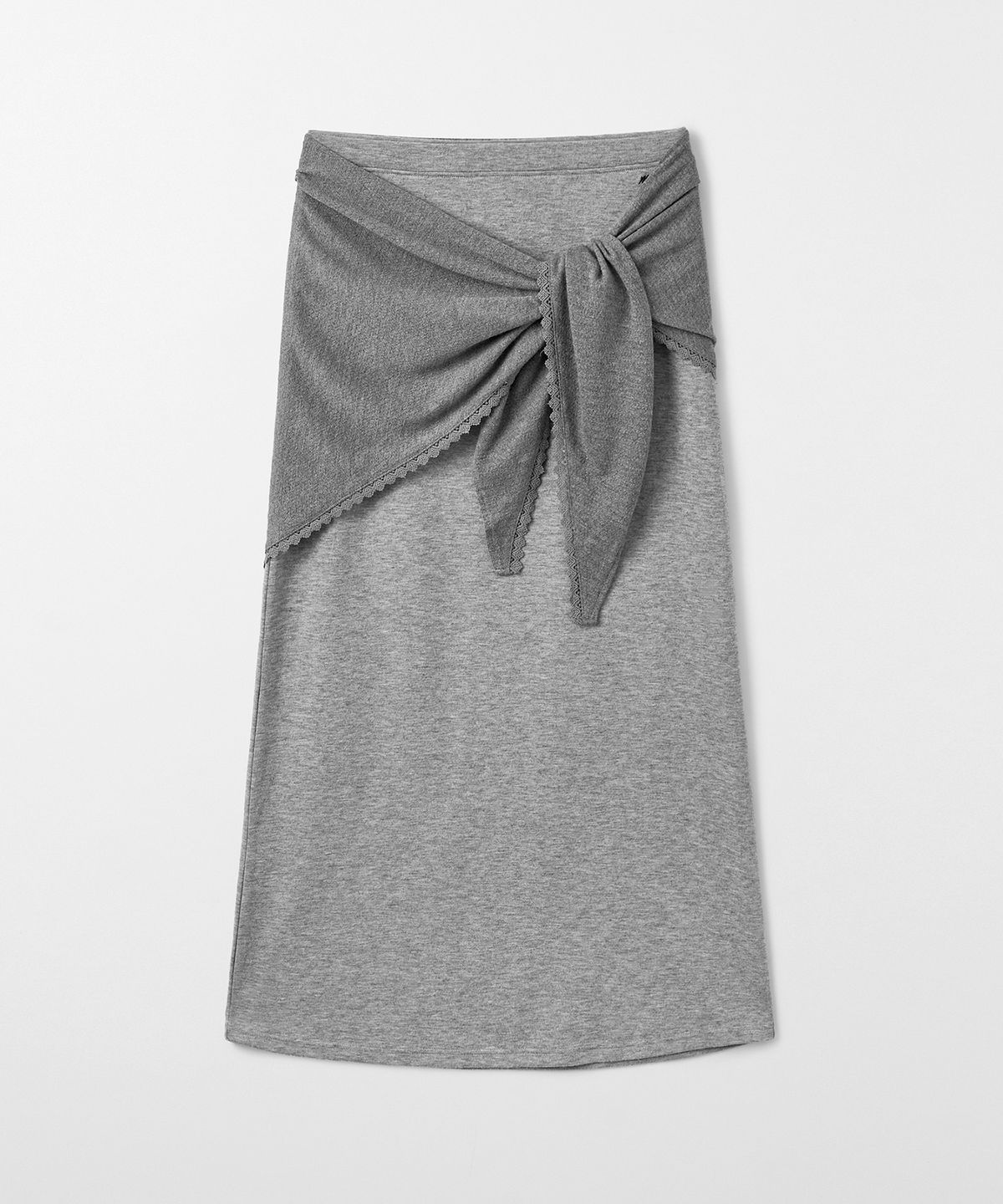 몽돌(MONGDOL) [SET] 울 블렌드 스카프 레이어드 롱 스커트 그레이 MDSK041GRAY