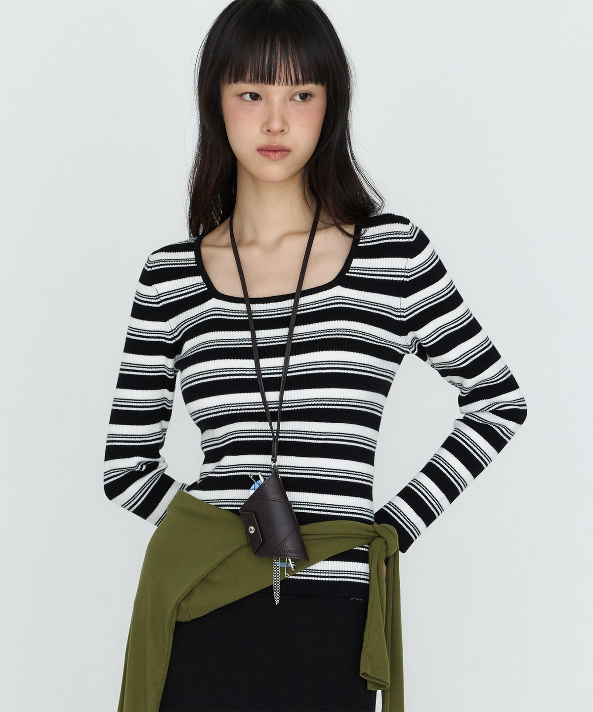 몽돌(MONGDOL) 스트라이프 스퀘어넥 골지 니트 MDKT163_3 Colors