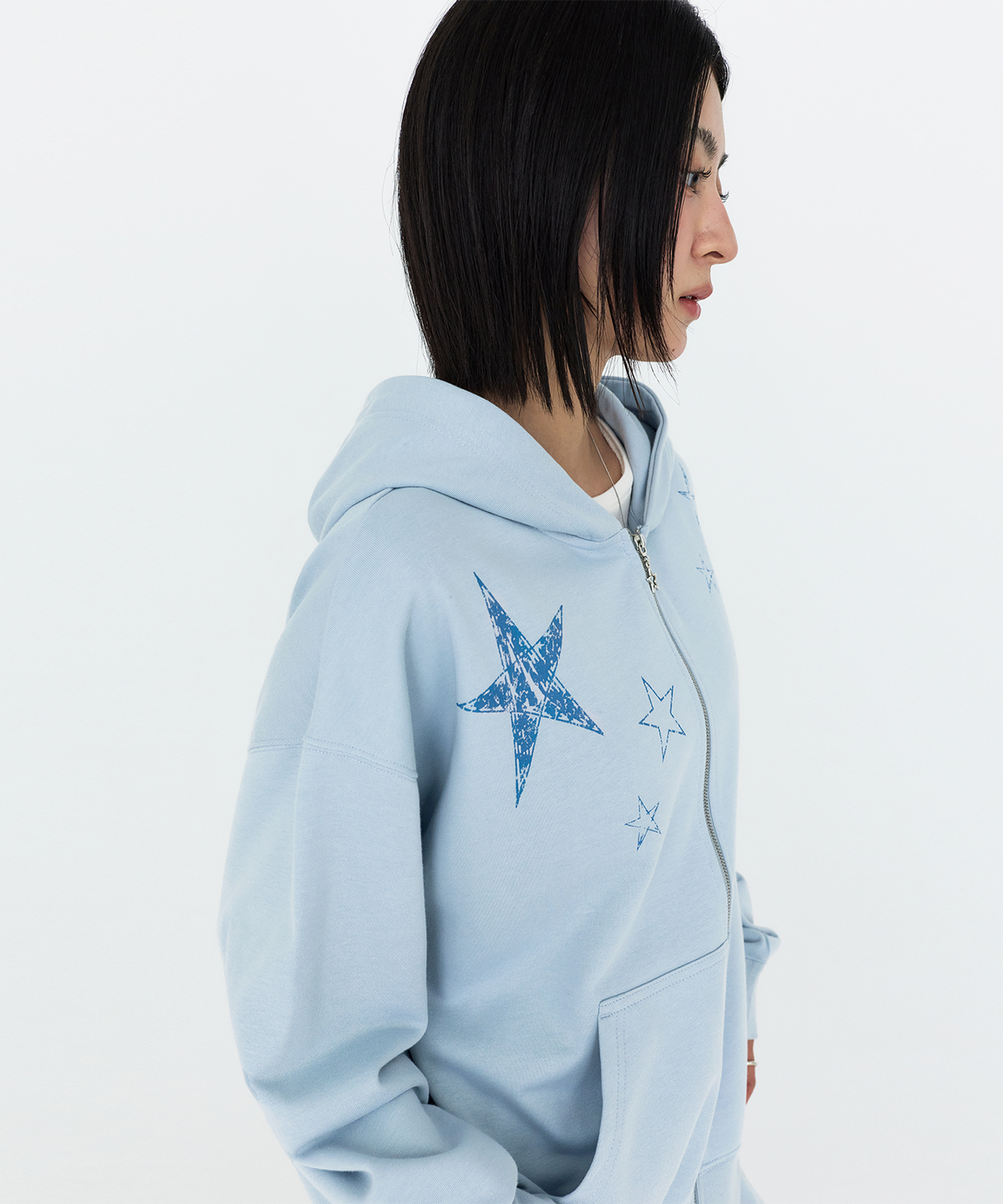 몽돌(MONGDOL) 별 그래픽 후드 집업 스카이블루 MDTS102SKYBLUE