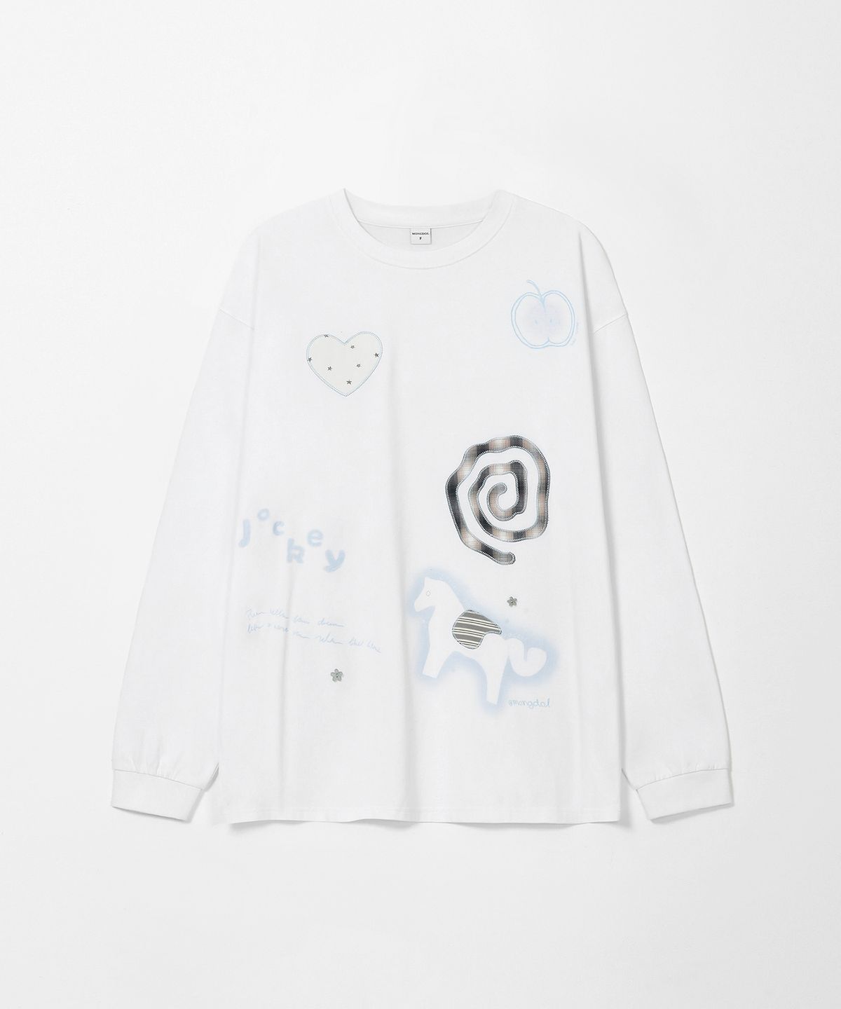 몽돌(MONGDOL) 패치워크 그래픽 긴팔 티셔츠 화이트 MDTS105WHITE