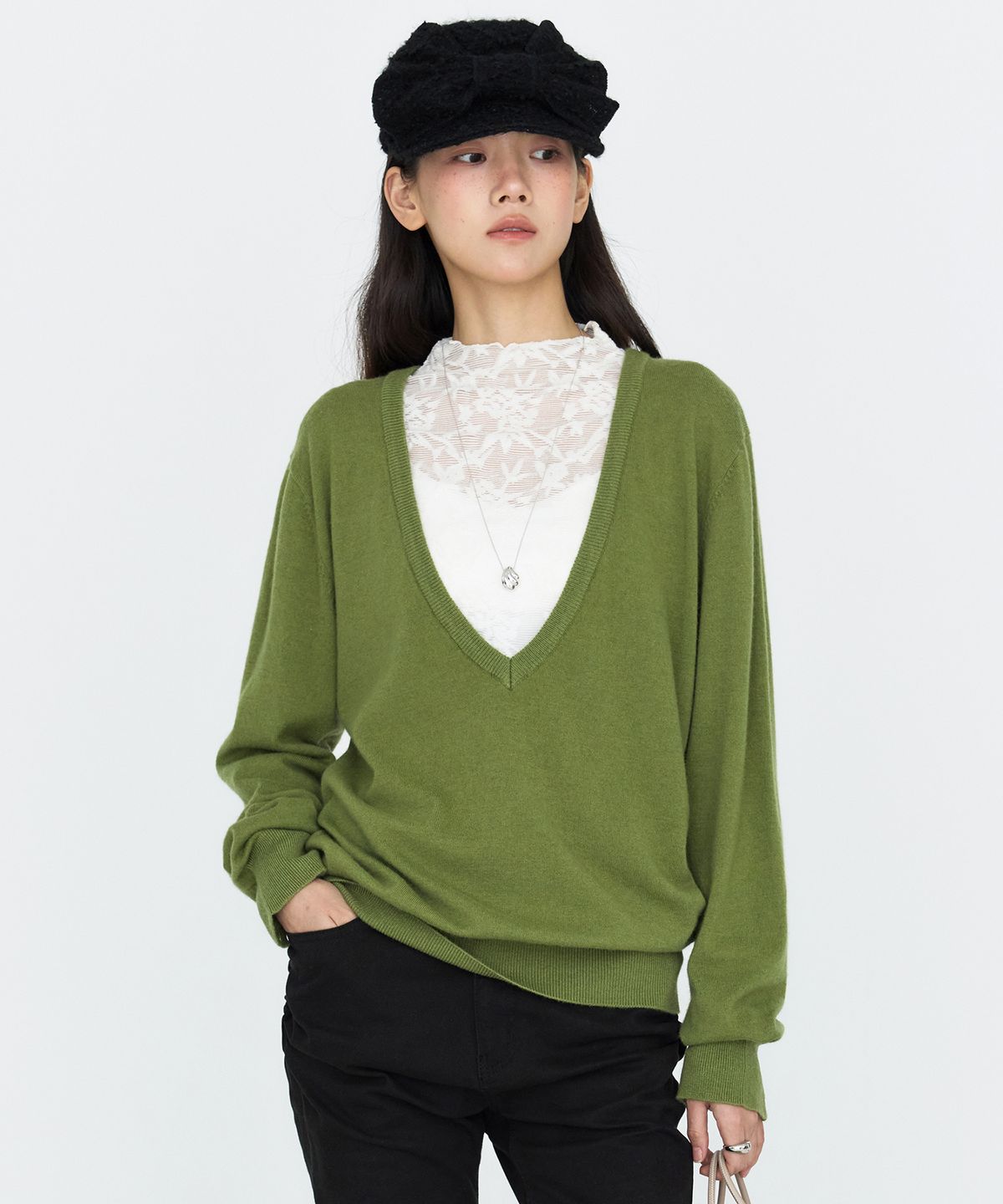 몽돌(MONGDOL) 레이스 텍스쳐 시스루 티셔츠 아이보리 MDTS115IVORY