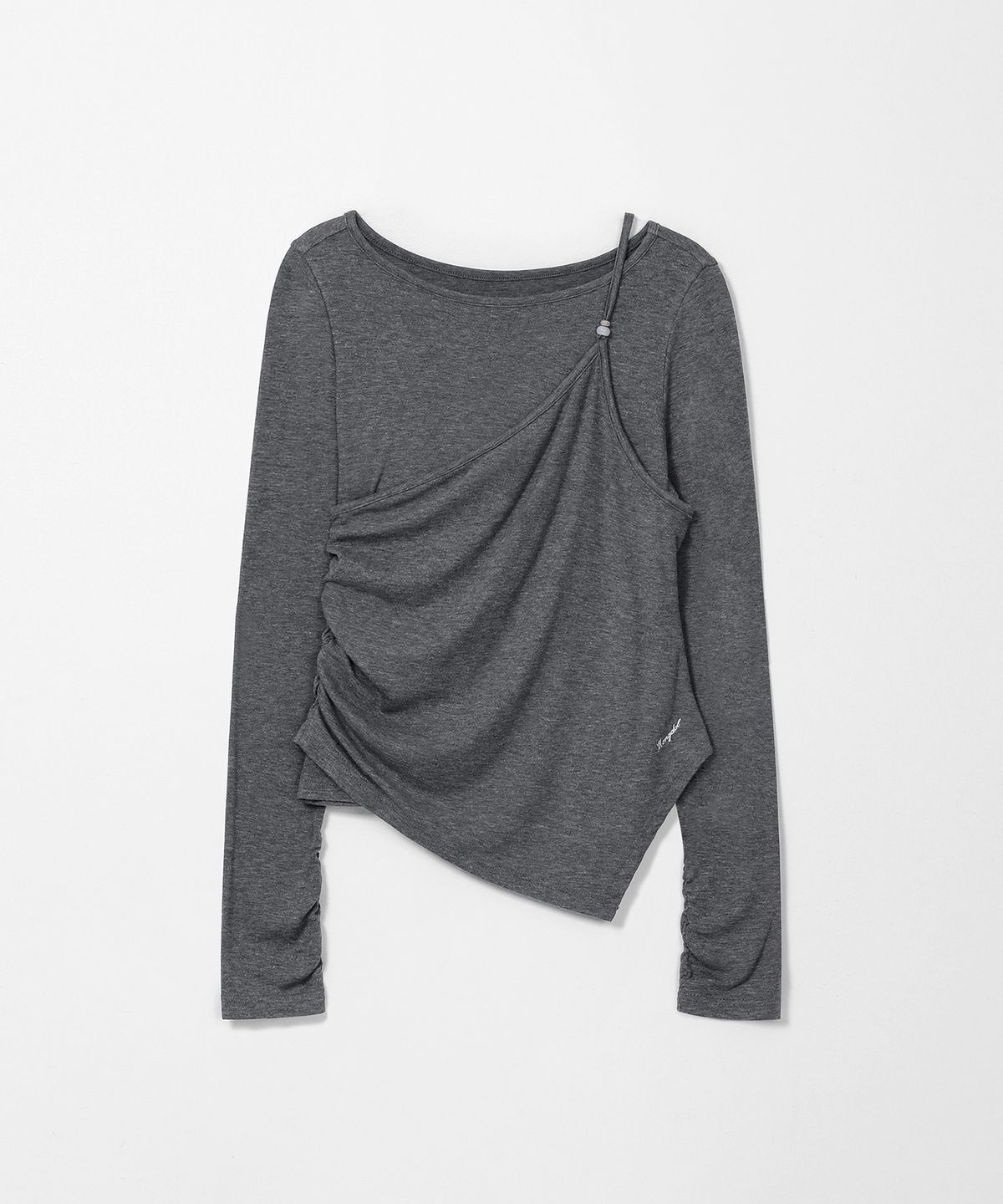 몽돌(MONGDOL) [SET] 원숄더 슬리브리스 레이어드 티셔츠 차콜 MDTS107CHARCOAL
