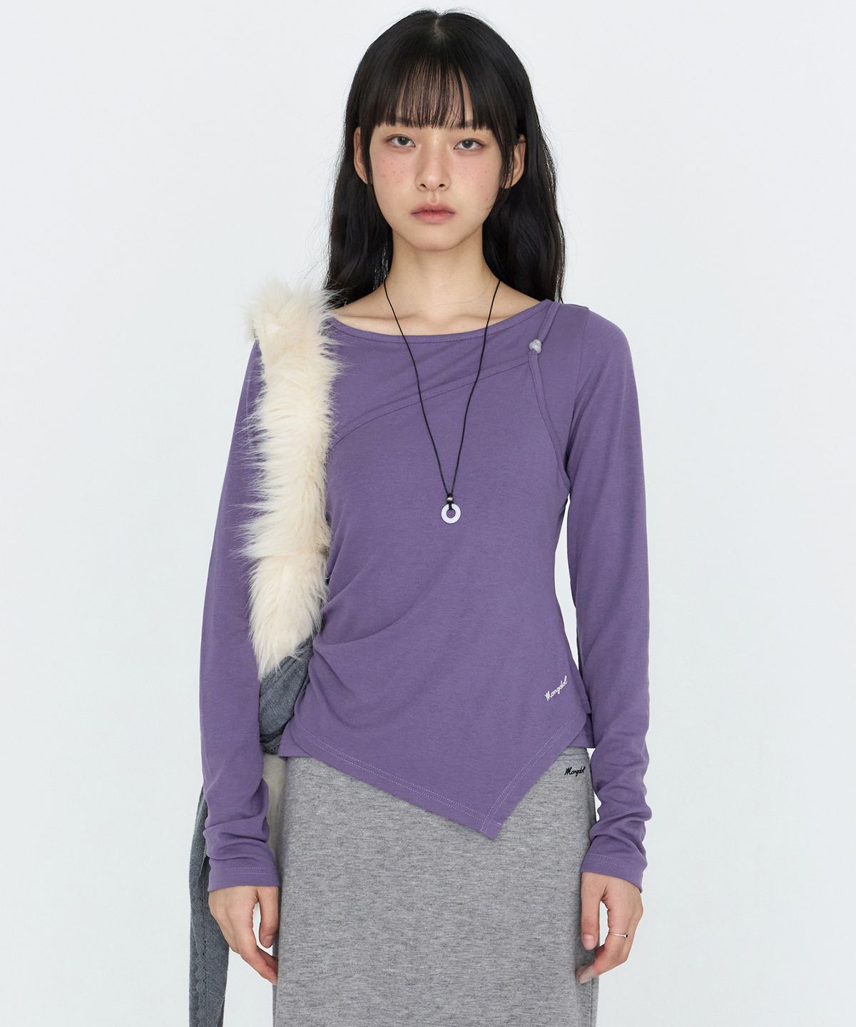 몽돌(MONGDOL) [SET] 원숄더 슬리브리스 레이어드 티셔츠 퍼플 MDTS107PURPLE