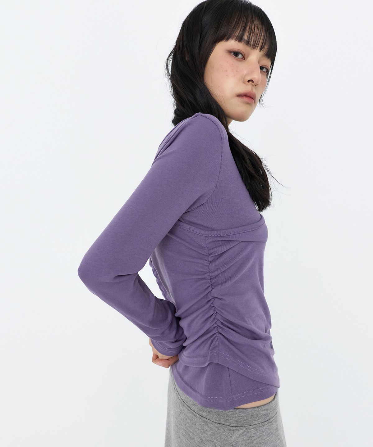 몽돌(MONGDOL) [SET] 원숄더 슬리브리스 레이어드 티셔츠 퍼플 MDTS107PURPLE