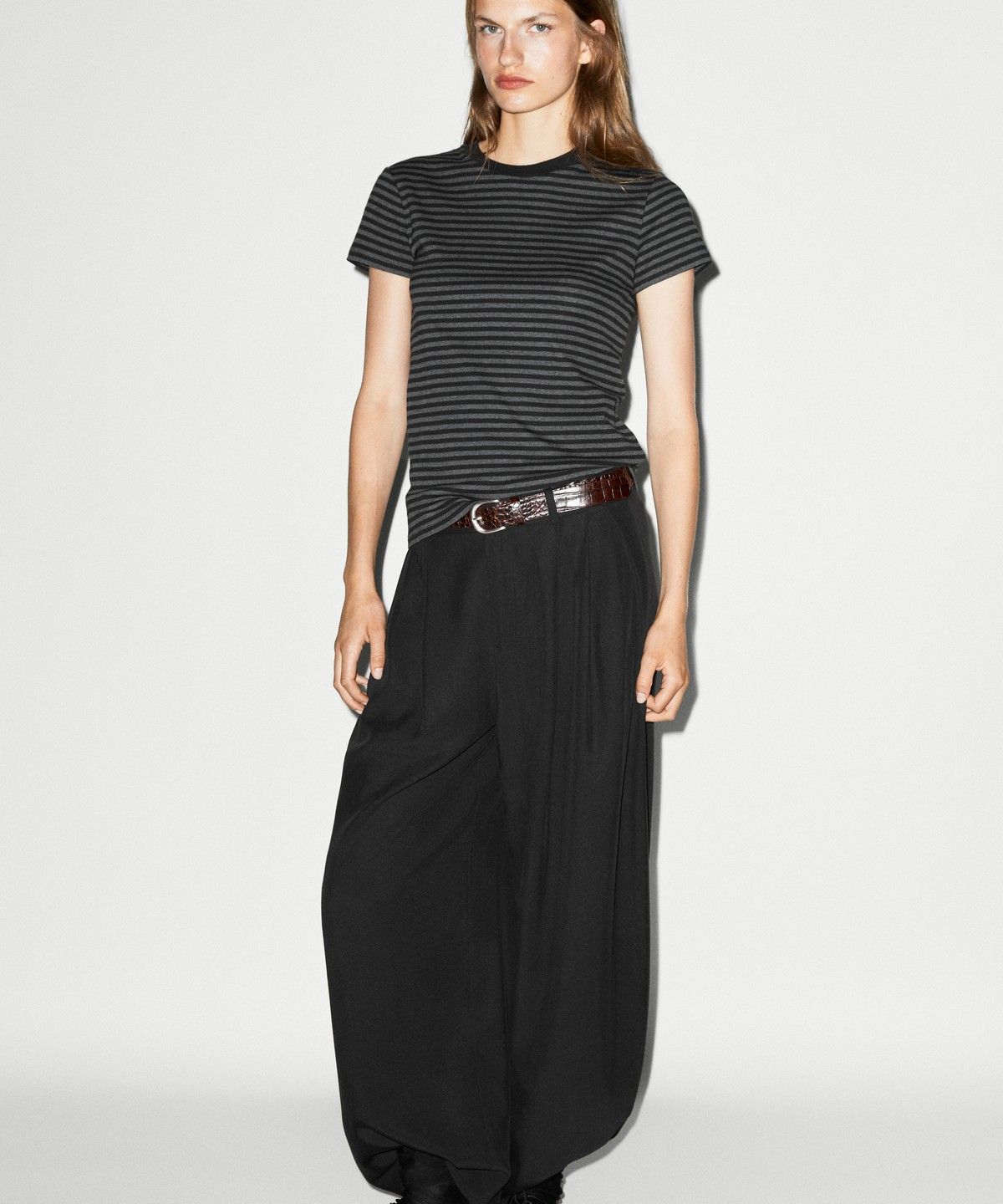 마시모두띠(MASSIMO DUTTI) 립 스트라이프 반팔 티셔츠
