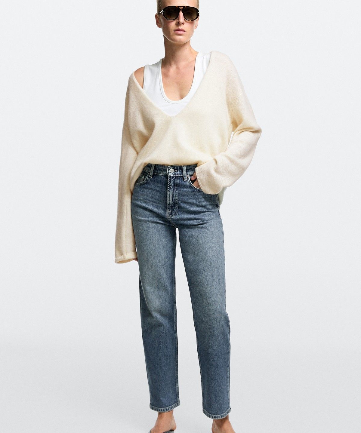 마시모두띠(MASSIMO DUTTI) 하이라이즈 크롭 스트레이트 핏 진