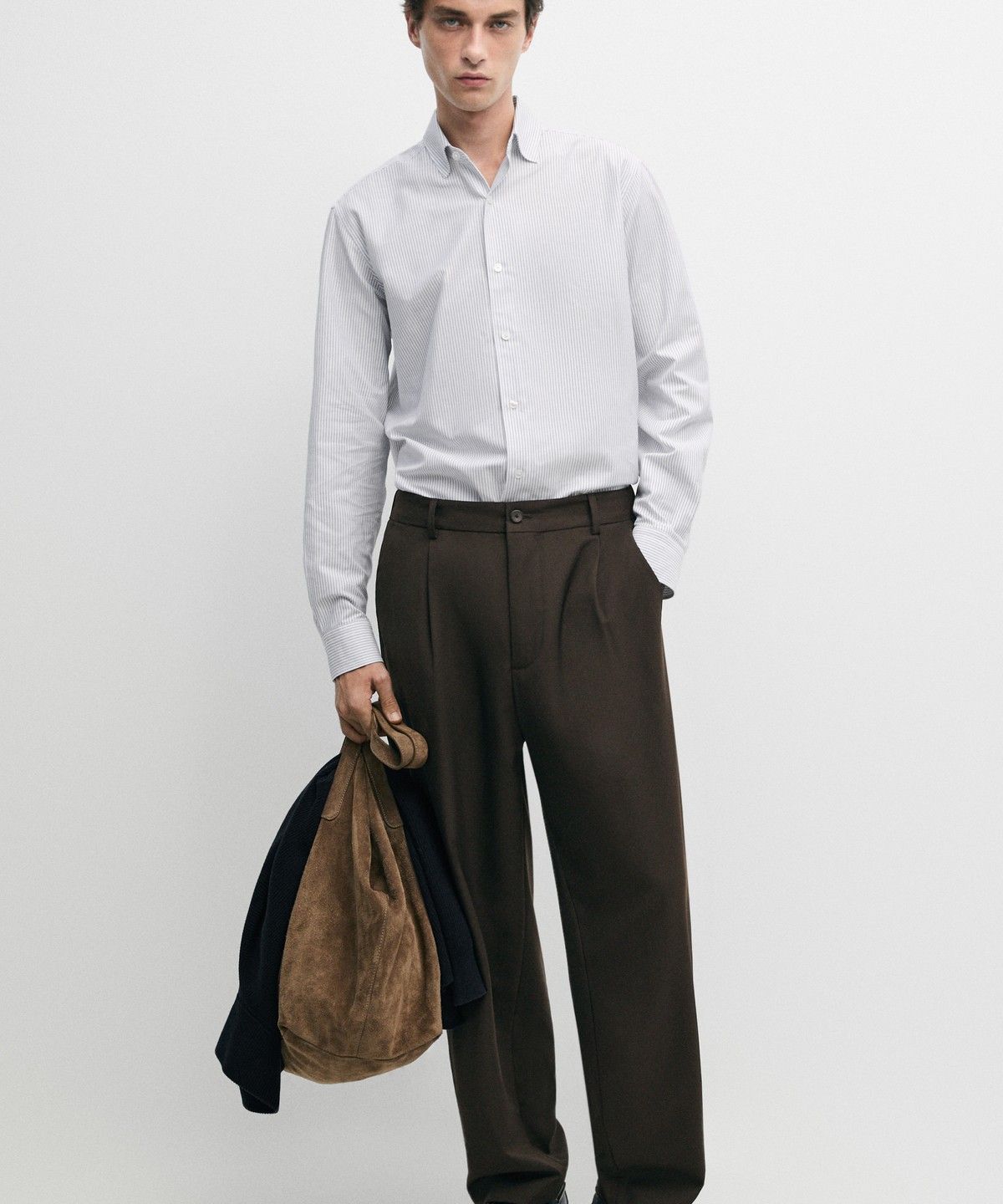마시모두띠(MASSIMO DUTTI) 레귤러 핏 스트라이프 코튼 옥스퍼드 셔츠