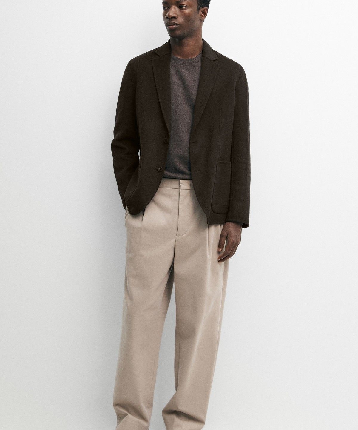 마시모두띠(MASSIMO DUTTI) 코튼 블렌드 핀턱 팬츠