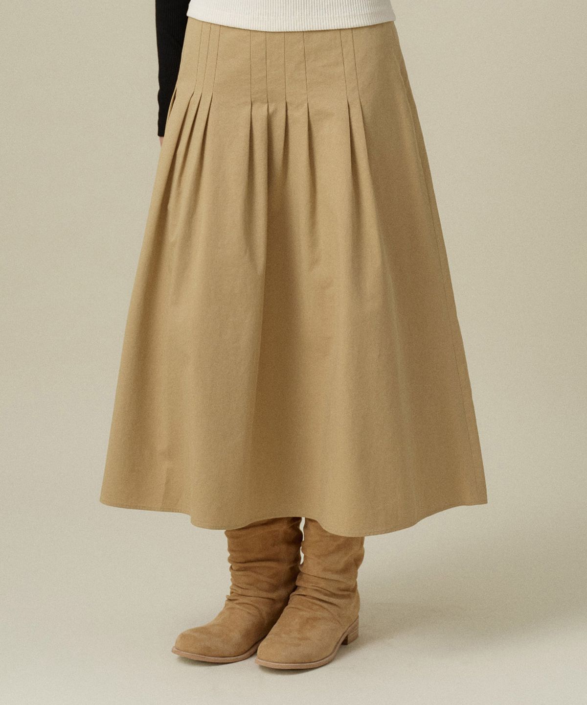 망고매니플리즈(MANGO MANY PLEASE) MERCI PINTUCK SKIRT_BEIGE