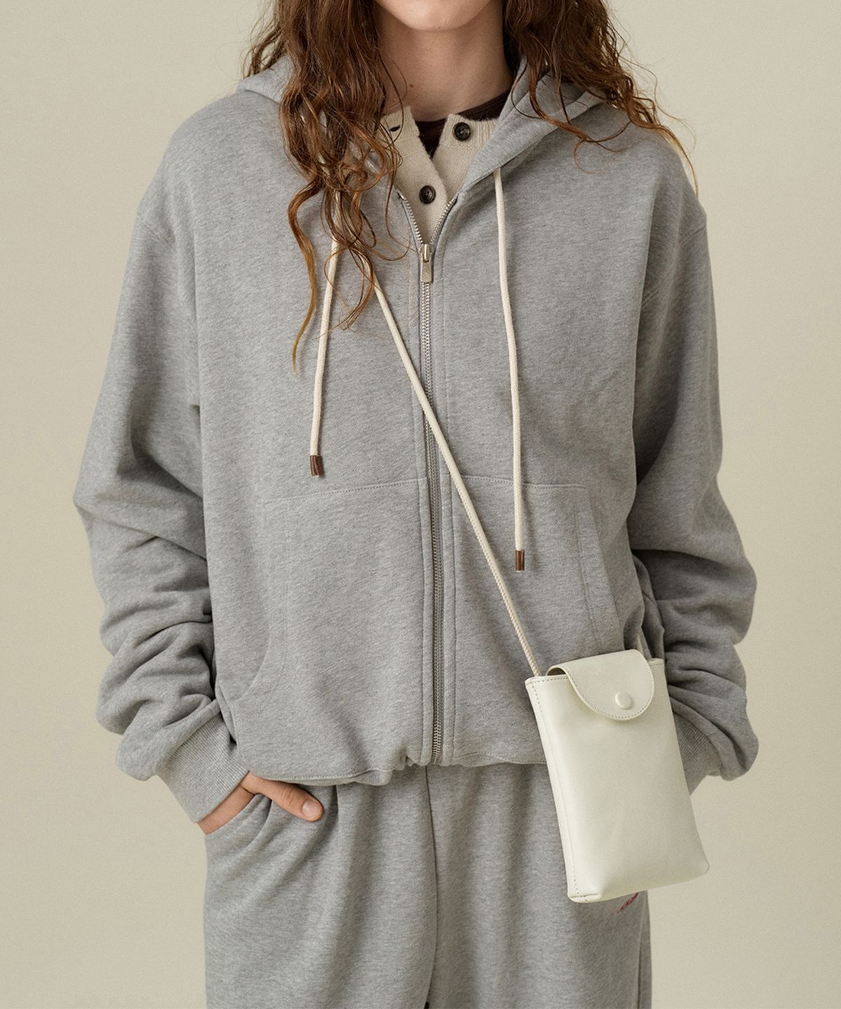 망고매니플리즈(MANGO MANY PLEASE) MON HOODIE ZIP UP_MELANGE GREY