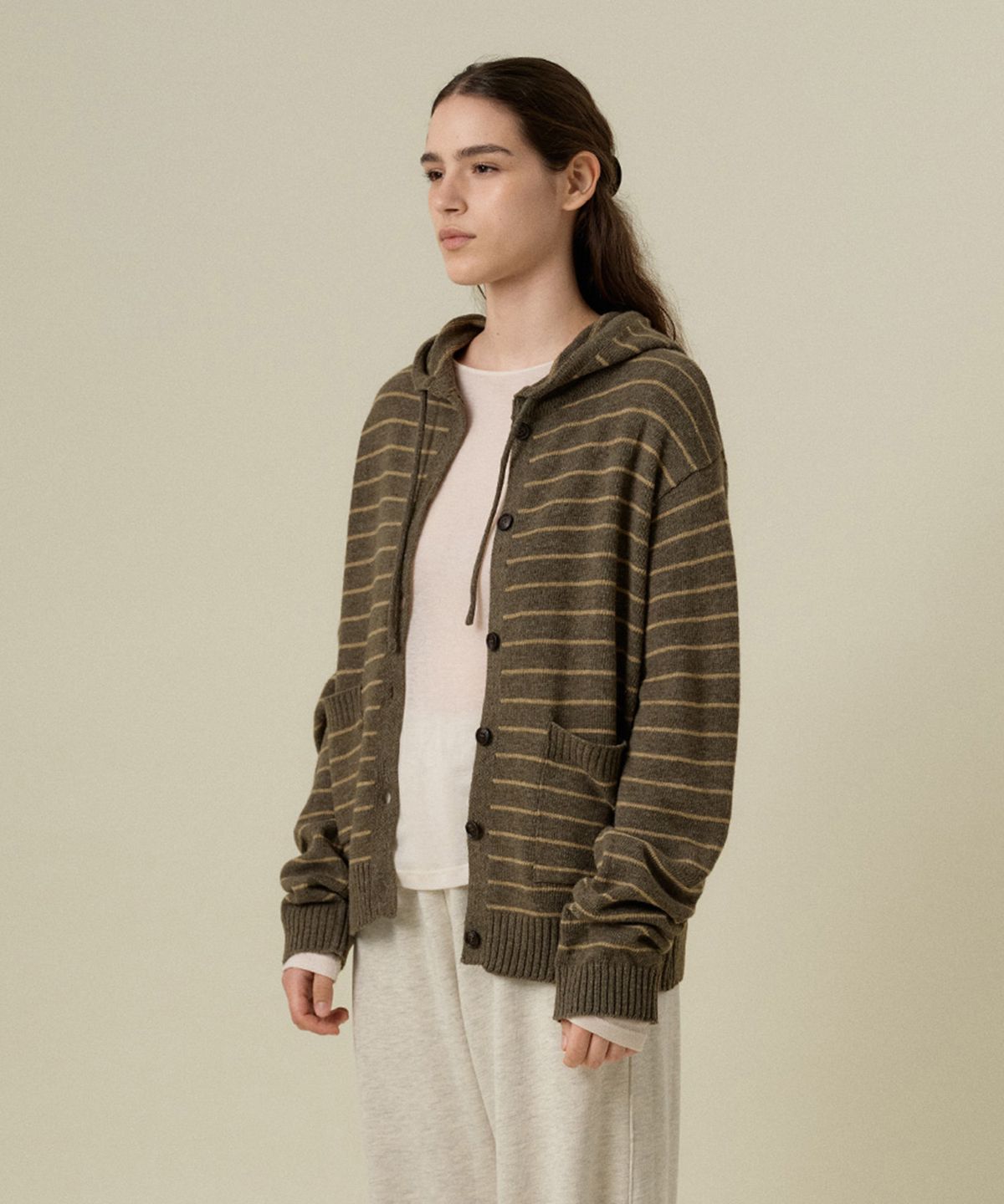 망고매니플리즈(MANGO MANY PLEASE) COLIN HOOD KNIT CARDIGAN_BROWN STRIPE