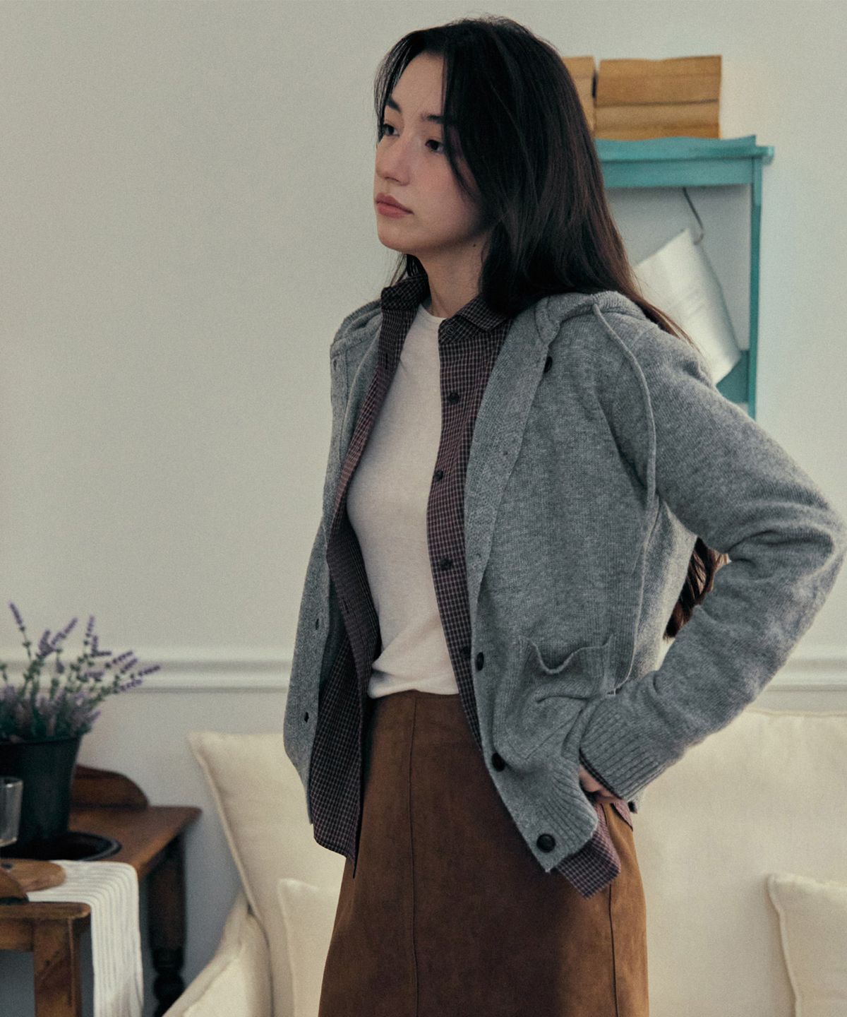 망고매니플리즈(MANGO MANY PLEASE) COLIN HOOD KNIT CARDIGAN_MELANGE GREY