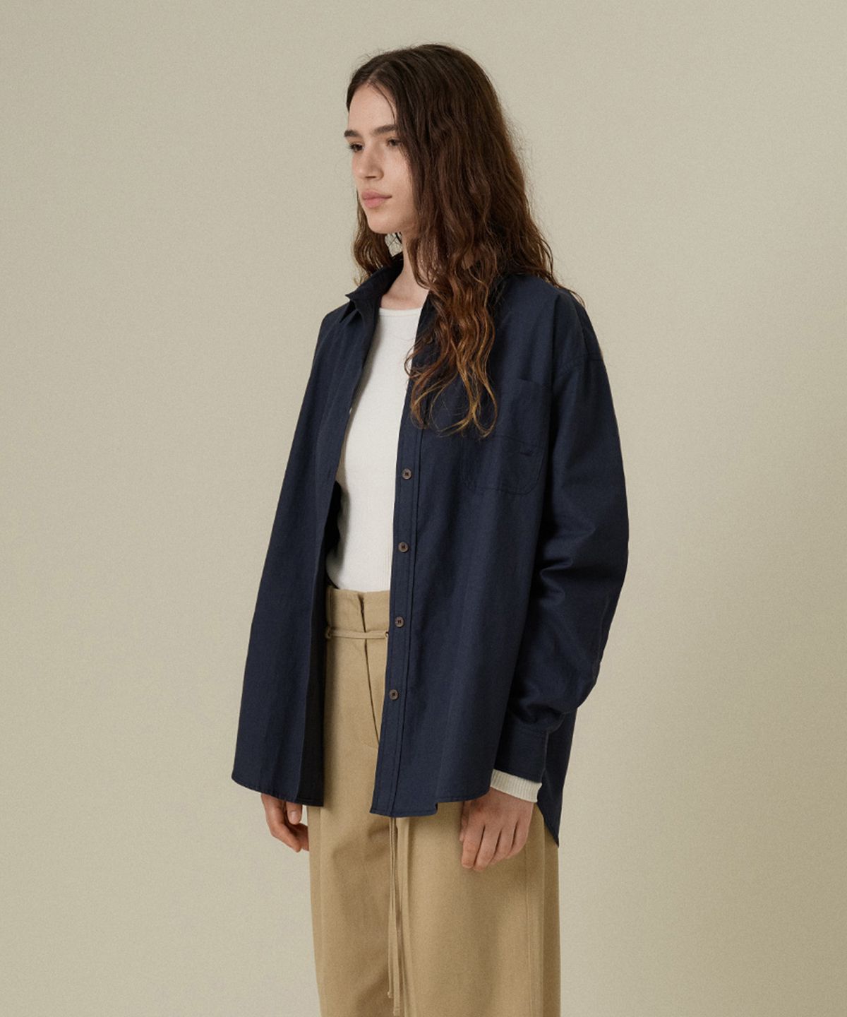 망고매니플리즈(MANGO MANY PLEASE) DUONO COTTON SHIRT_NAVY