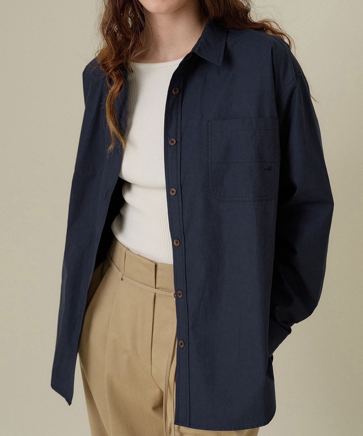 망고매니플리즈(MANGO MANY PLEASE) DUONO COTTON SHIRT_NAVY