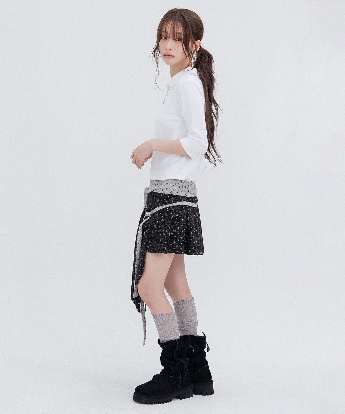 하이스쿨디스코(HIGH SCHOOL DISCO) 라운드 카라 3/4 슬리브_화이트