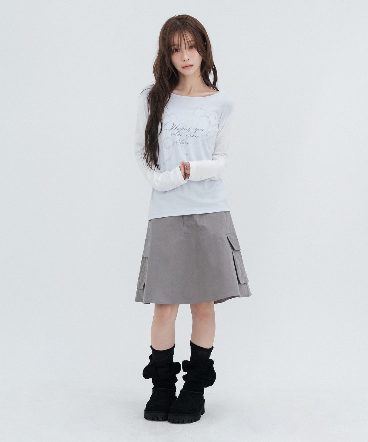 하이스쿨디스코(HIGH SCHOOL DISCO) 캔디 리본 그래픽 롱슬리브_스카이블루
