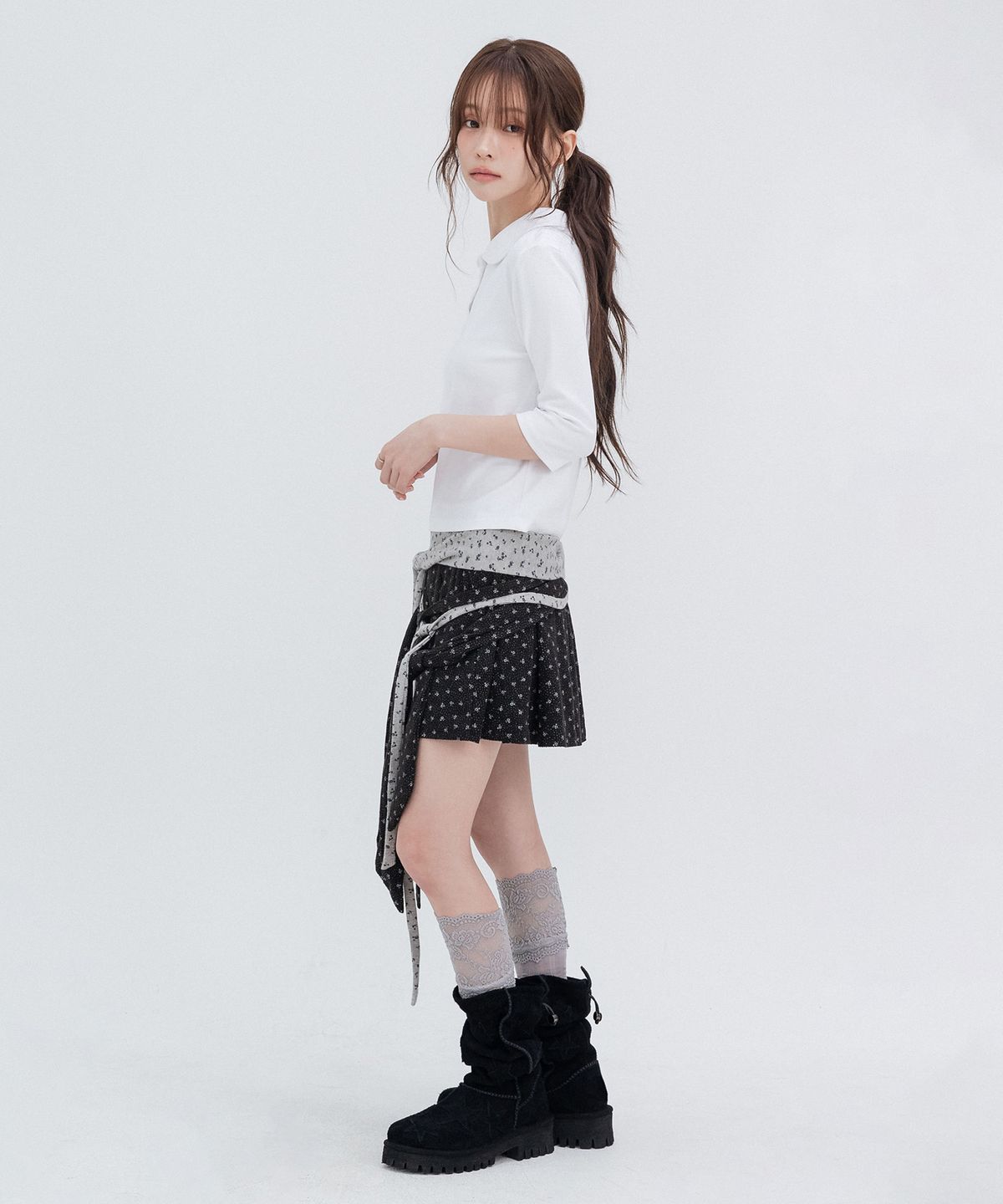 하이스쿨디스코(HIGH SCHOOL DISCO) 드레이프 레이어드 미니스커트_블랙