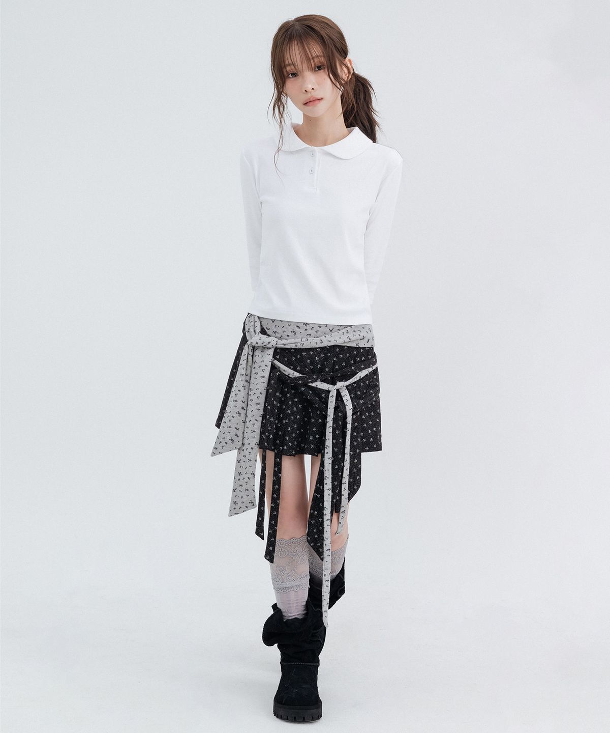 하이스쿨디스코(HIGH SCHOOL DISCO) 드레이프 레이어드 미니스커트_블랙