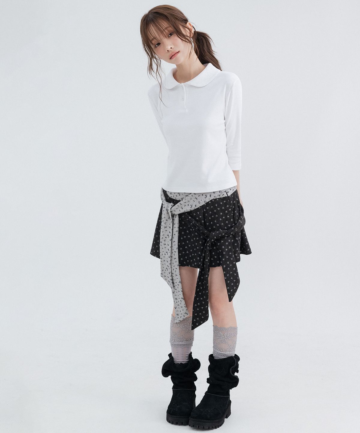 하이스쿨디스코(HIGH SCHOOL DISCO) 드레이프 레이어드 미니스커트_블랙