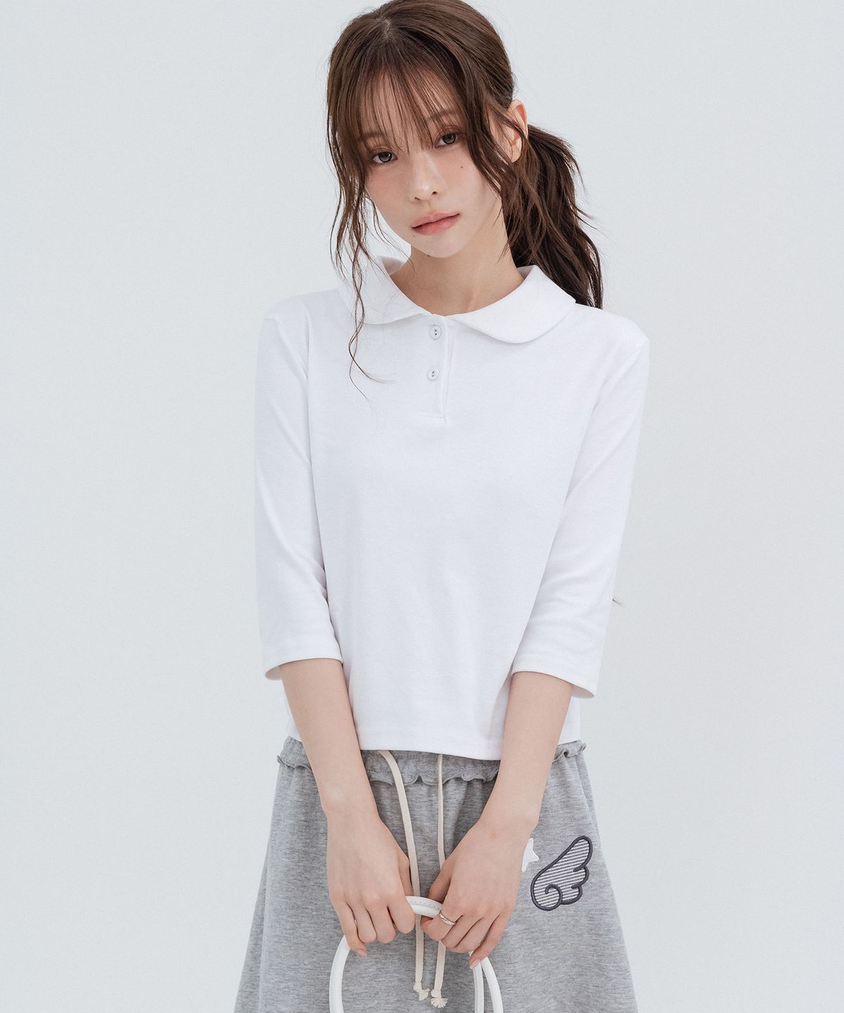 하이스쿨디스코(HIGH SCHOOL DISCO) HSD 아플리케 스웨트 스커트_멜란지그레이