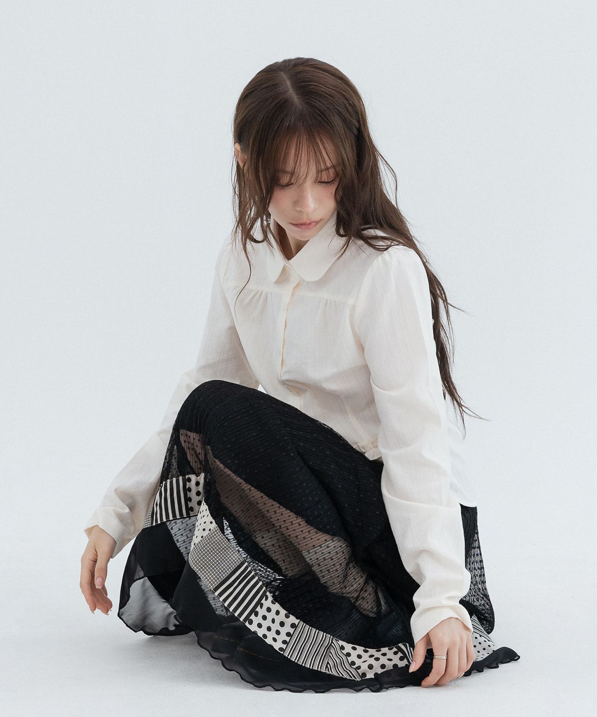 하이스쿨디스코(HIGH SCHOOL DISCO) 퍼프 레이스 라운드 카라 셔츠_아이보리