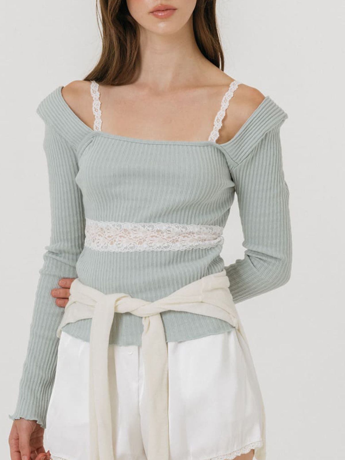 모이페어(MOIFAIRE) FLEUR SHEER LACE T-SHIRT / MINT
