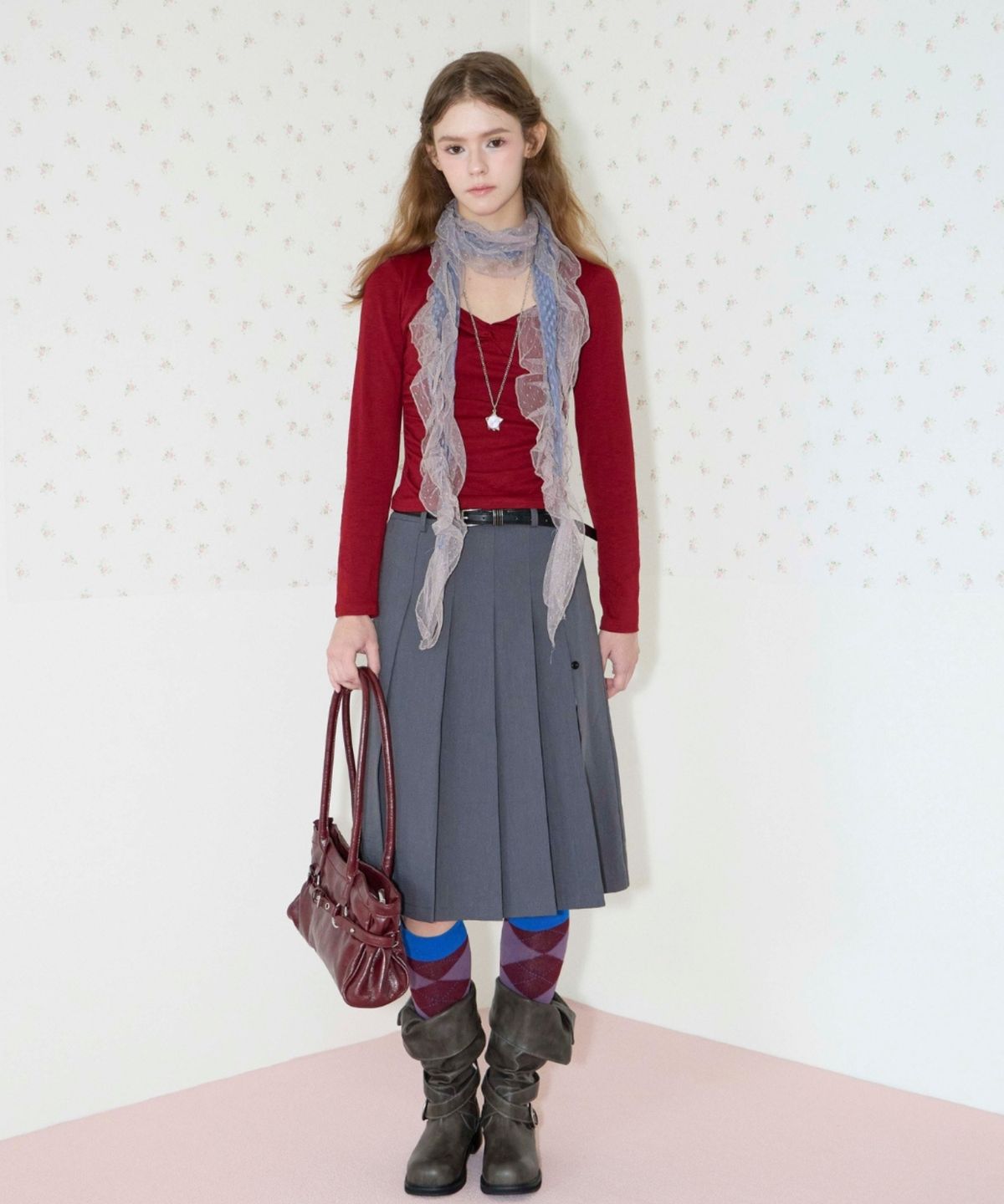 쿨키튼(KOOLKITTEN) Belted Single Pleat Skirt 2colors