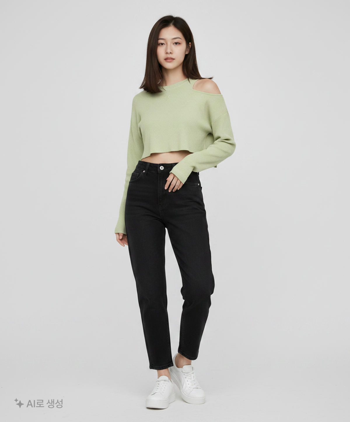 파이브라인(FIVELINE) LIP 레이어드 크롭 긴팔티 크림 FREE