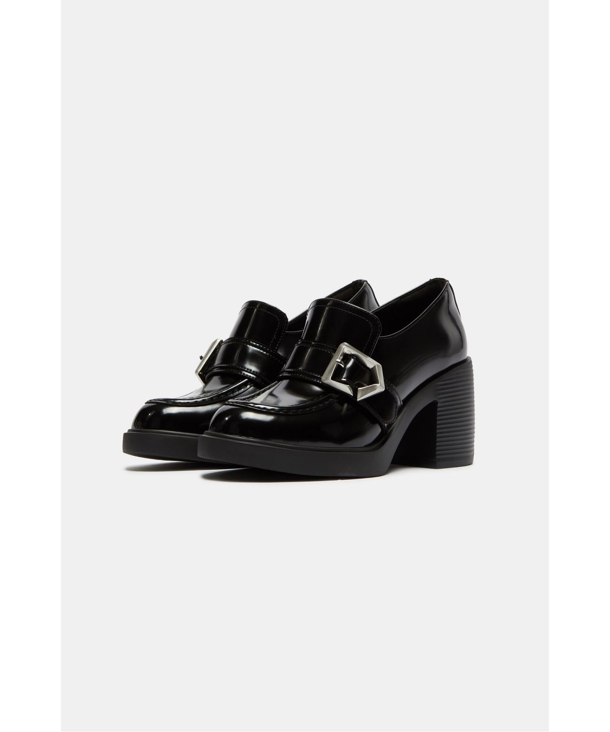 슈콤마보니(SUECOMMA BONNIE) Chunky buckle loafer pumps(black)_DG1BA26504BLK