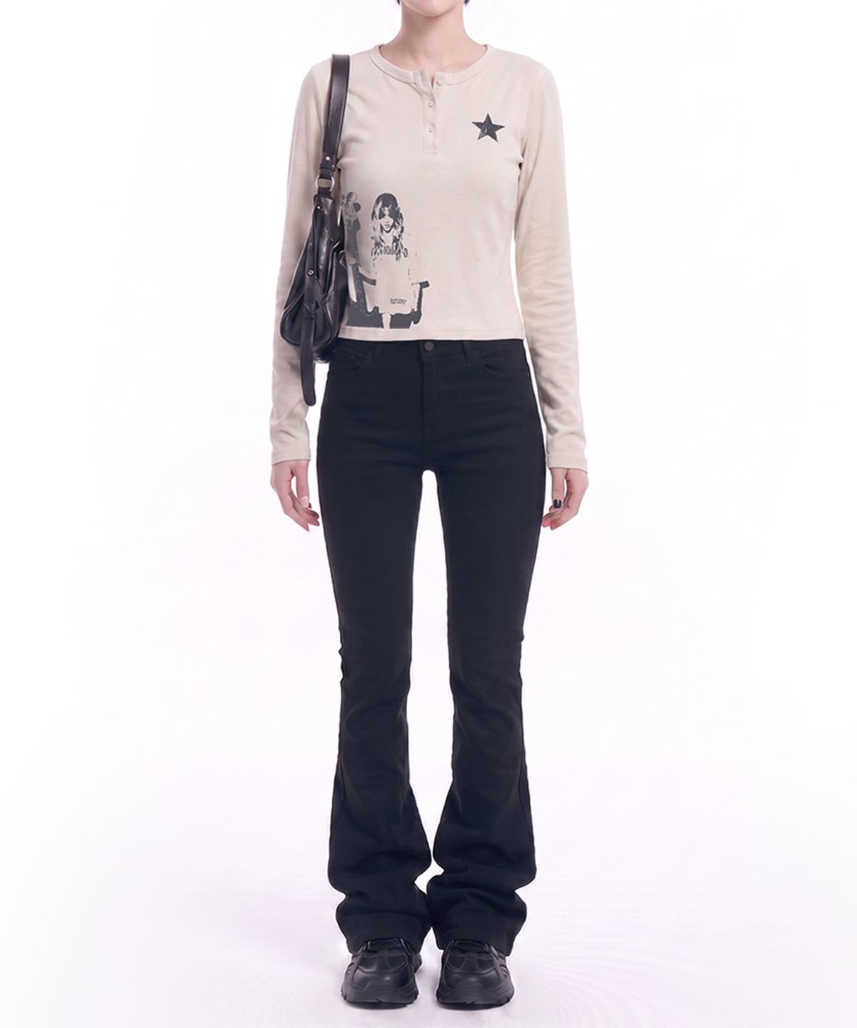 그레이버(GRAVER) [UNISEX]STAR1 GIRL 헨리넥 롱슬리브 티셔츠_3color