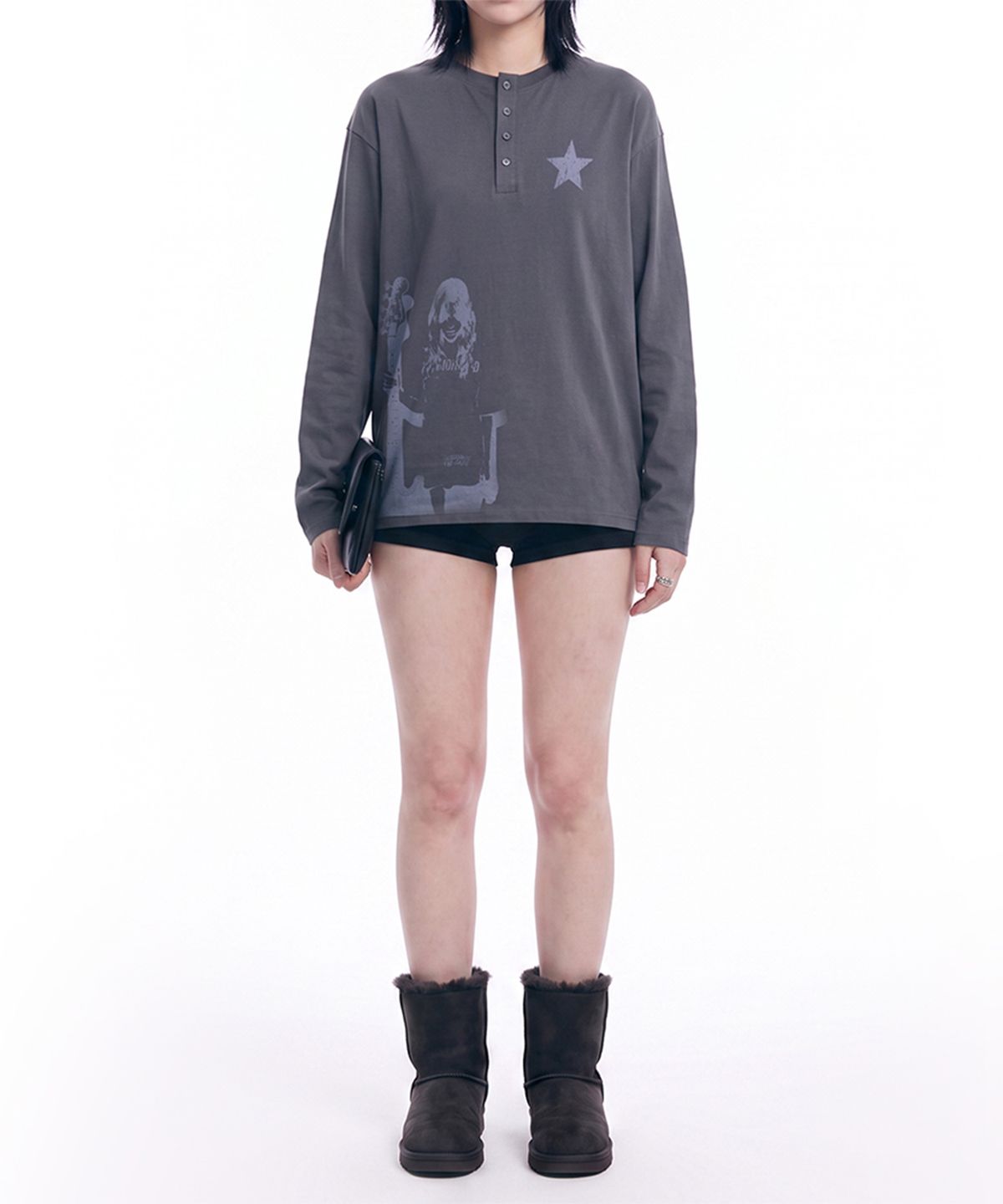 그레이버(GRAVER) [UNISEX]STAR1 GIRL 헨리넥 롱슬리브 티셔츠_3color
