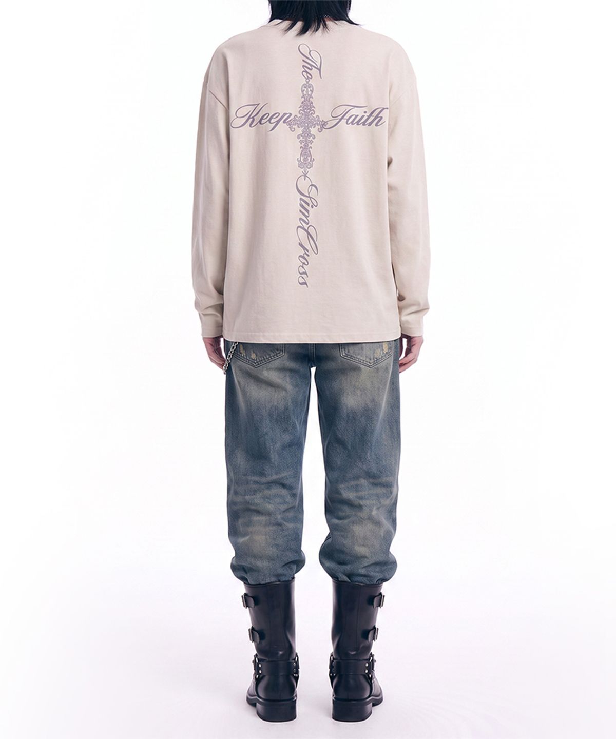 그레이버(GRAVER) [UNISEX]LETTER SIM CROSS 헨리넥 롱슬리브 티셔츠_3color