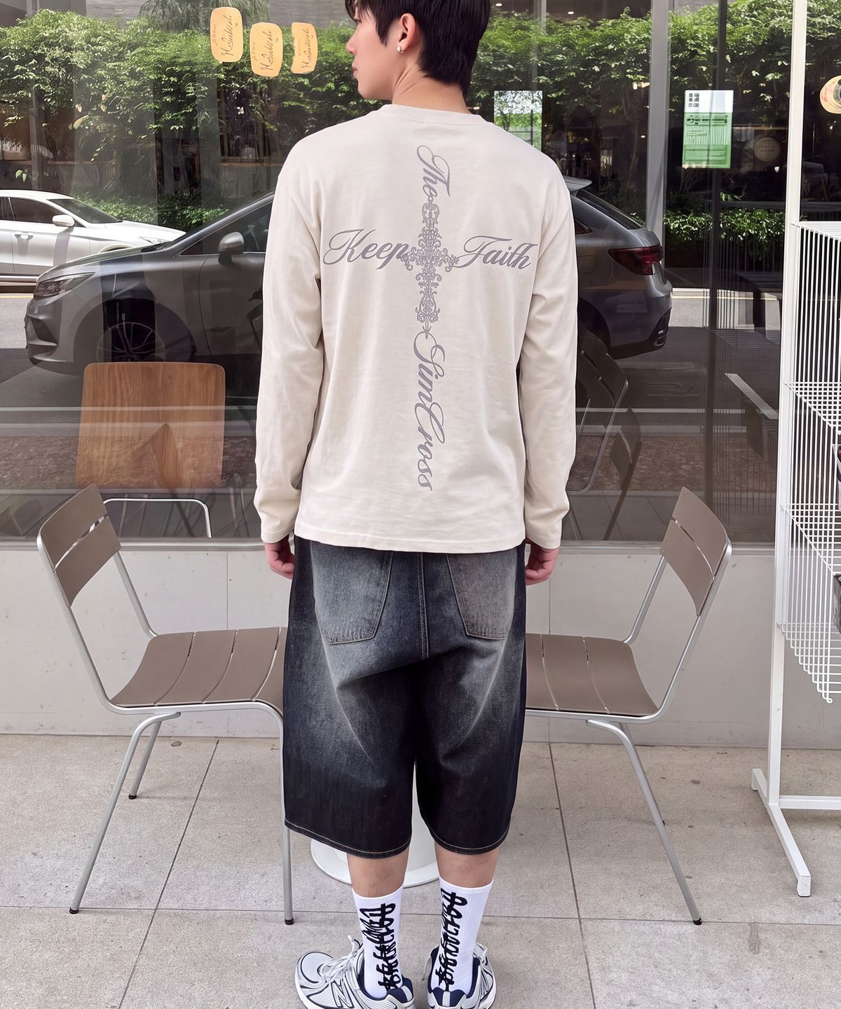 그레이버(GRAVER) [UNISEX]LETTER SIM CROSS 헨리넥 롱슬리브 티셔츠_3color