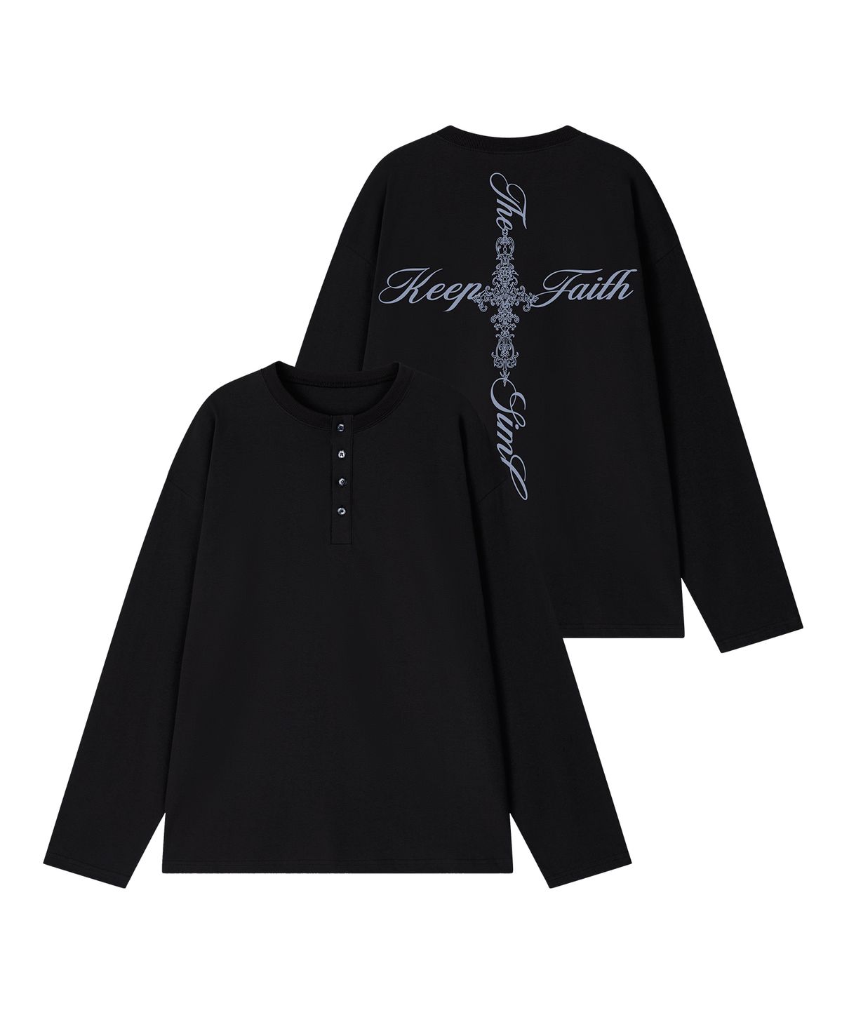그레이버(GRAVER) [UNISEX]LETTER SIM CROSS 헨리넥 롱슬리브 티셔츠_3color
