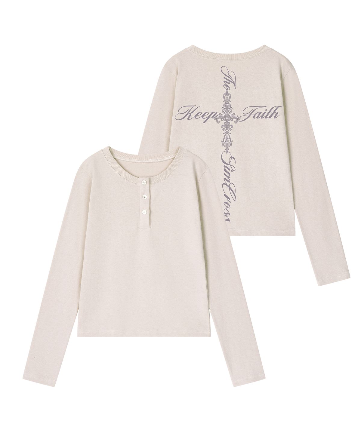그레이버(GRAVER) [UNISEX]LETTER SIM CROSS 헨리넥 롱슬리브 티셔츠_3color