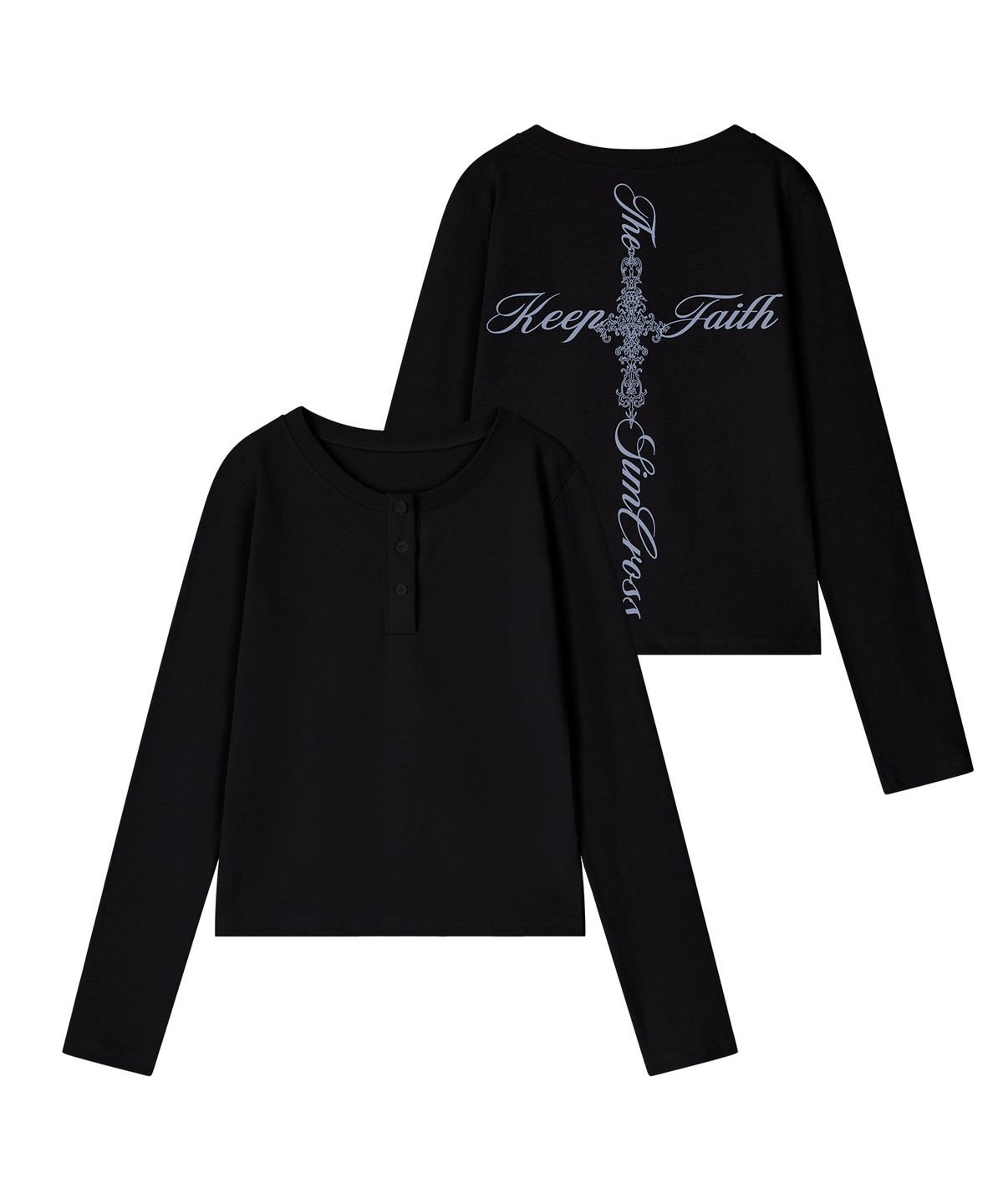 그레이버(GRAVER) [UNISEX]LETTER SIM CROSS 헨리넥 롱슬리브 티셔츠_3color