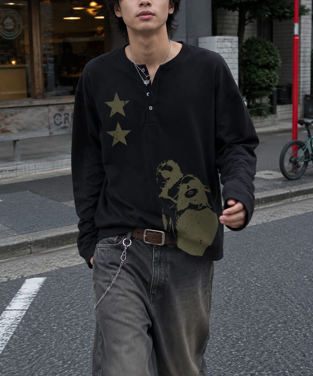 그레이버(GRAVER) [UNISEX]STAR2 헨리넥 롱슬리브 티셔츠_3color