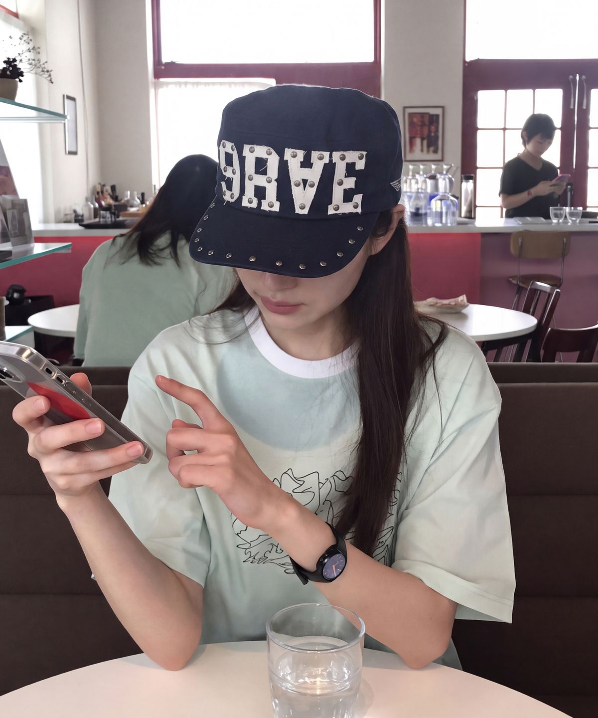 그레이버(GRAVER) [UNISEX]9RAE STUD PILLBOX CAP_Navy