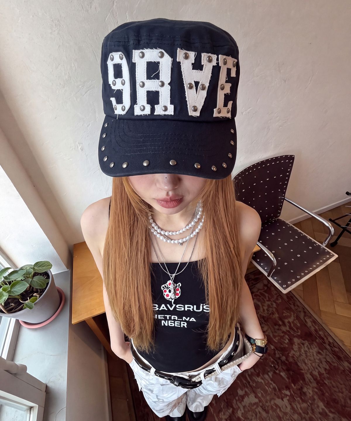 그레이버(GRAVER) [UNISEX]9RAE STUD PILLBOX CAP_Navy