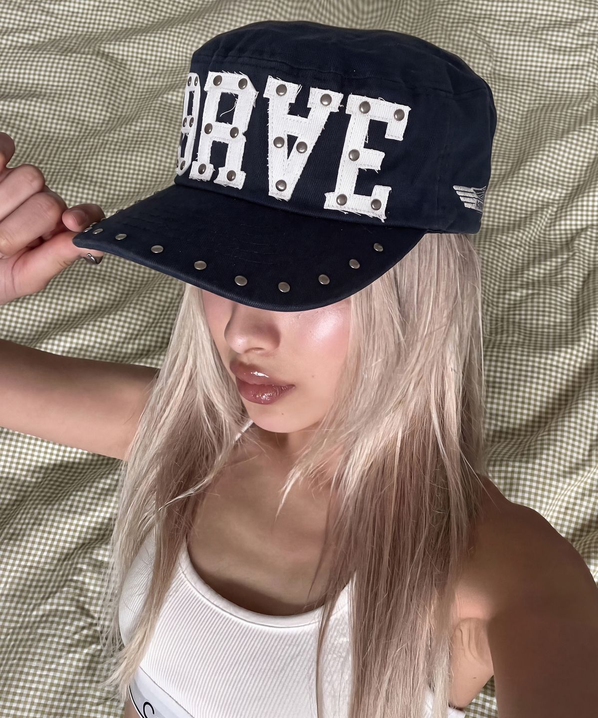 그레이버(GRAVER) [UNISEX]9RAE STUD PILLBOX CAP_Navy