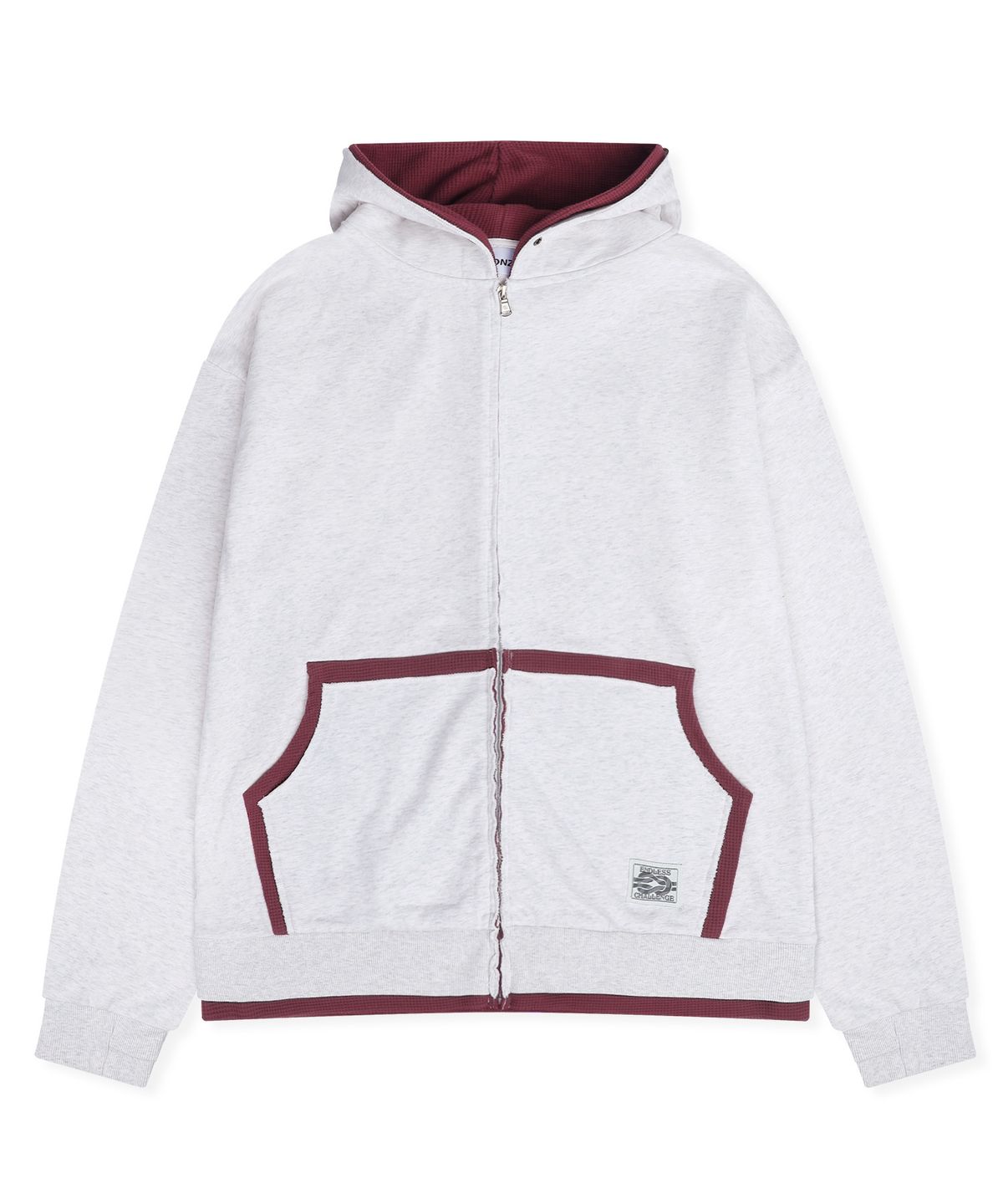 엑스톤즈(XTONZ) XTT169 핑거홀 와플 레이어드 크롭 후드 집업 (GRAY)