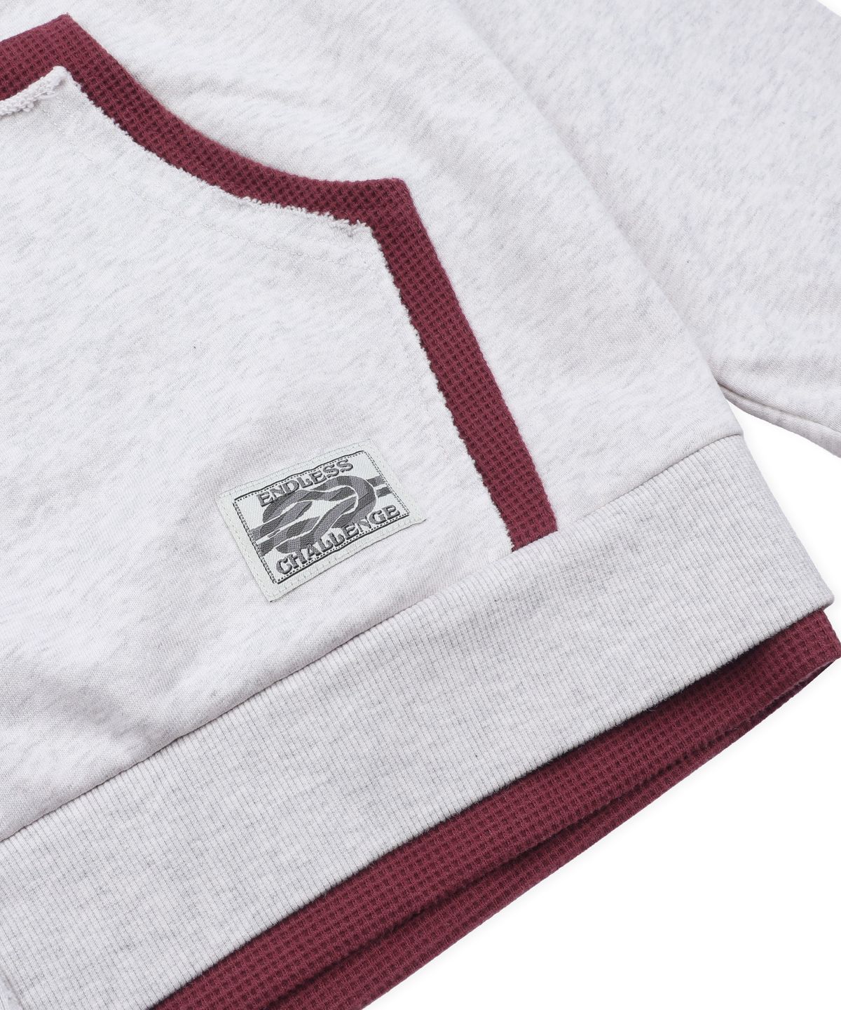 엑스톤즈(XTONZ) XTT169 핑거홀 와플 레이어드 크롭 후드 집업 (GRAY)