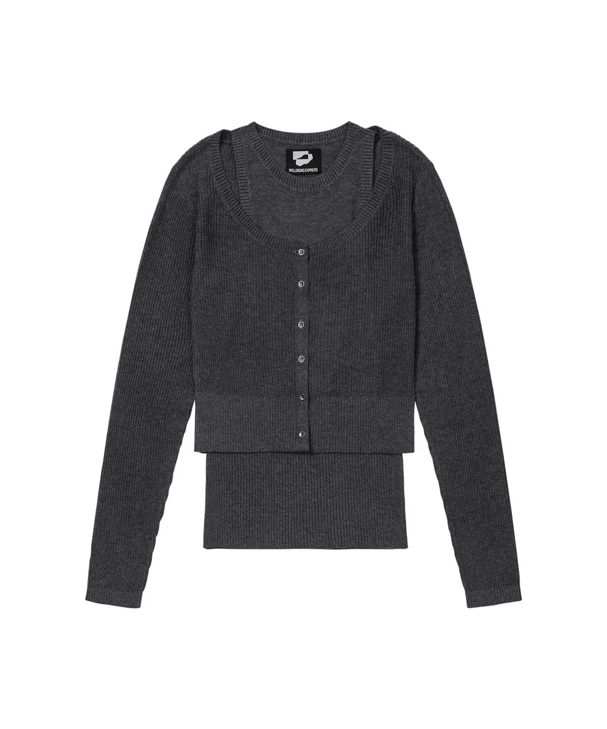 웰빙익스프레스(WELLBEING EXPRESS) Layered Cardigan Set Charcoal
