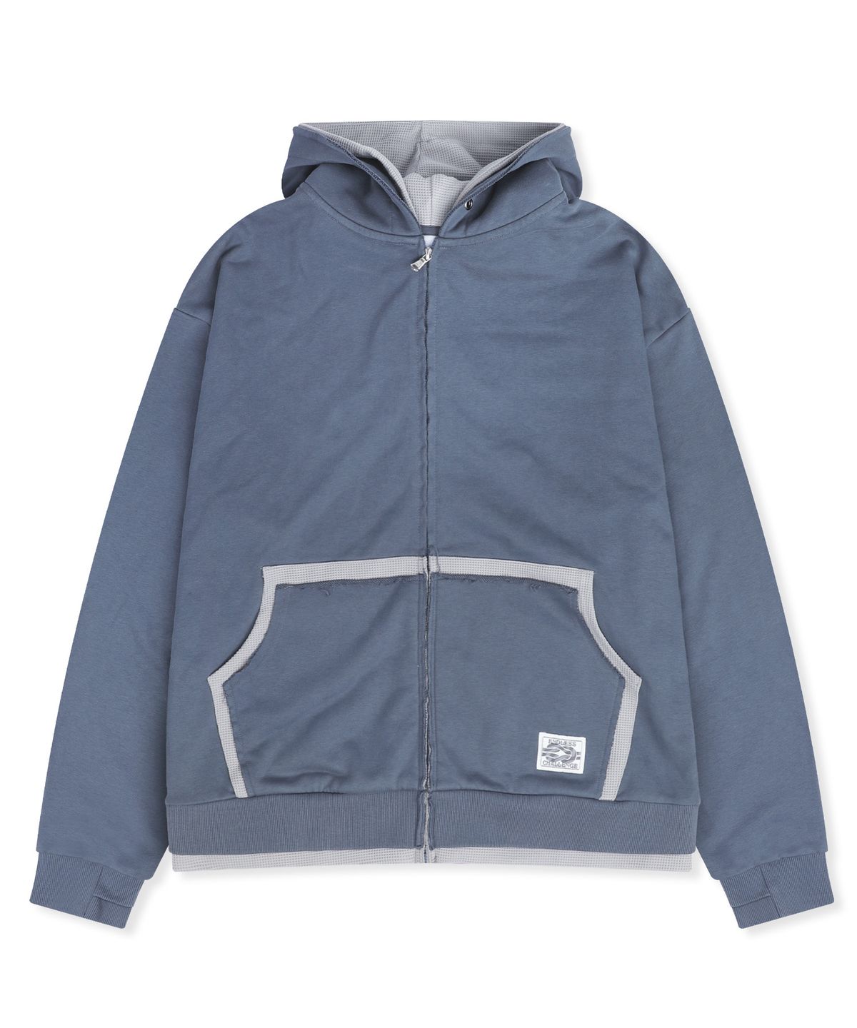 엑스톤즈(XTONZ) XTT169 핑거홀 와플 레이어드 크롭 후드 집업 (NAVY)
