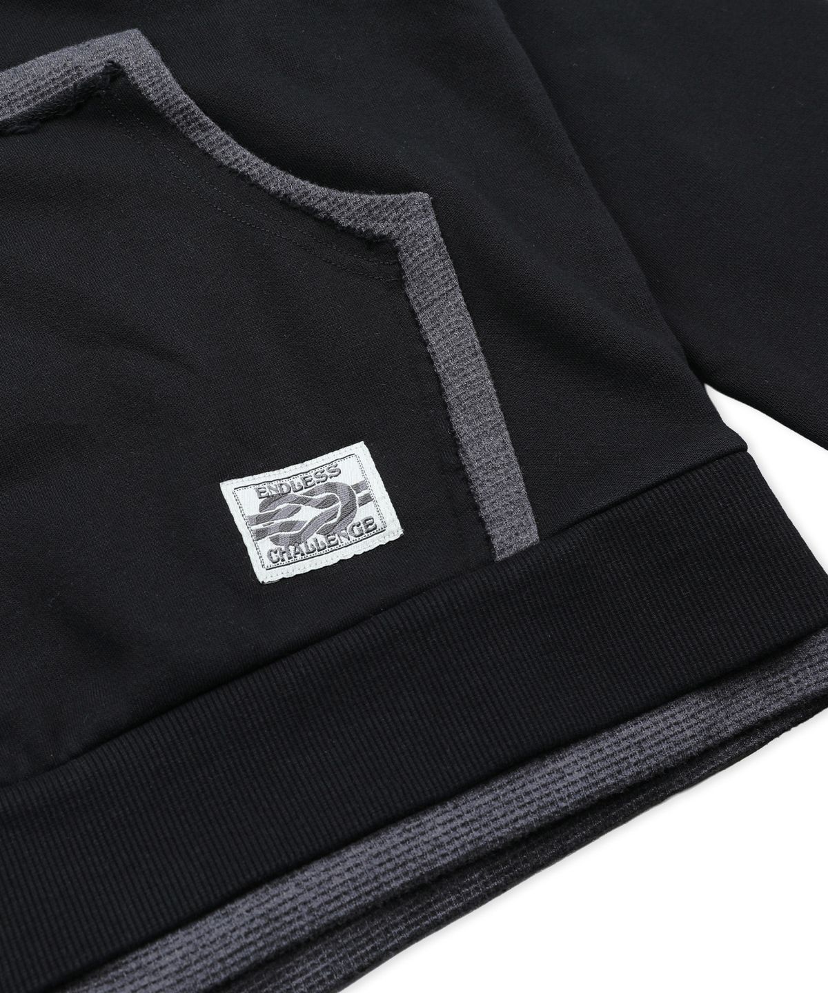 엑스톤즈(XTONZ) XTT169 핑거홀 와플 레이어드 크롭 후드 집업 (BLACK)