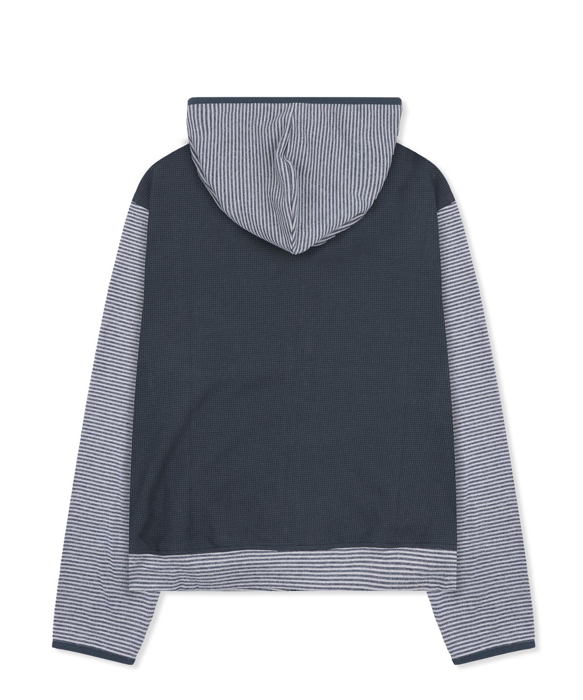엑스톤즈(XTONZ) XTT171 스트라이프 믹스 와플 하이넥 크롭 후드 집업 (NAVY)