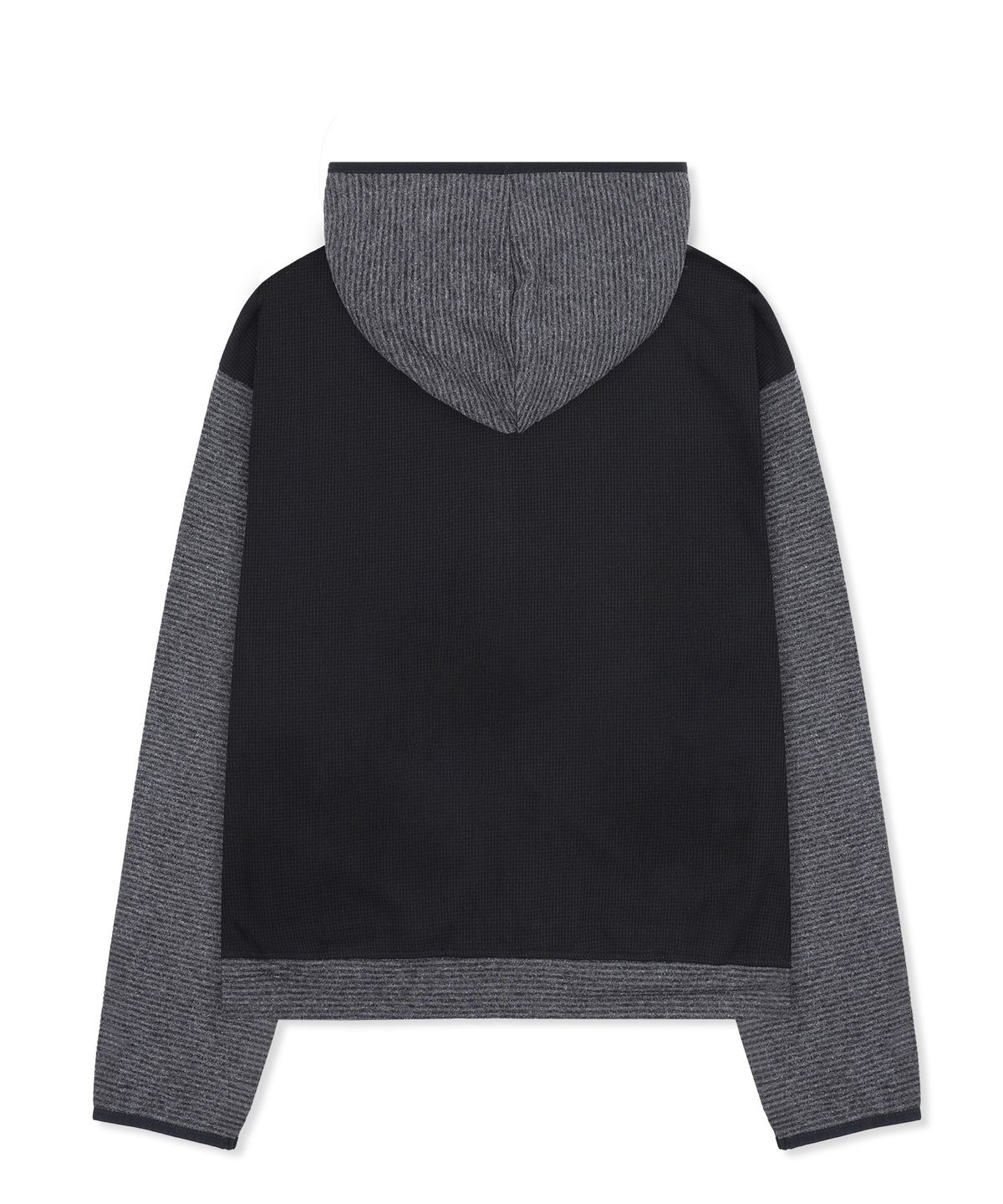 엑스톤즈(XTONZ) XTT171 스트라이프 믹스 와플 하이넥 크롭 후드 집업 (BLACK)